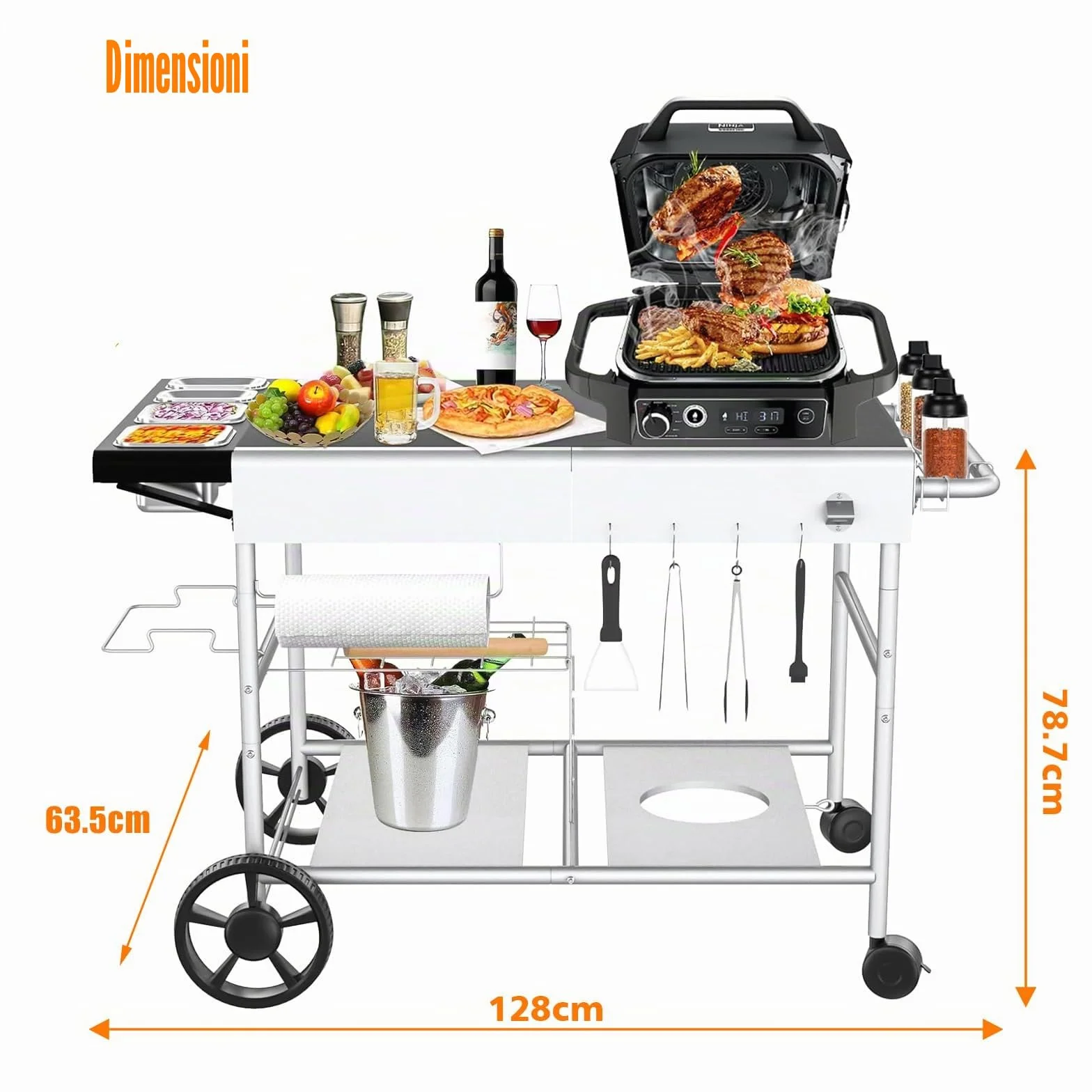 GFTIME Carrello tavolo per forno pizza 128x64 cm per Ooni Koda/Karu/Fyra 16 & 12, Ninja Woodfire, Blackstone