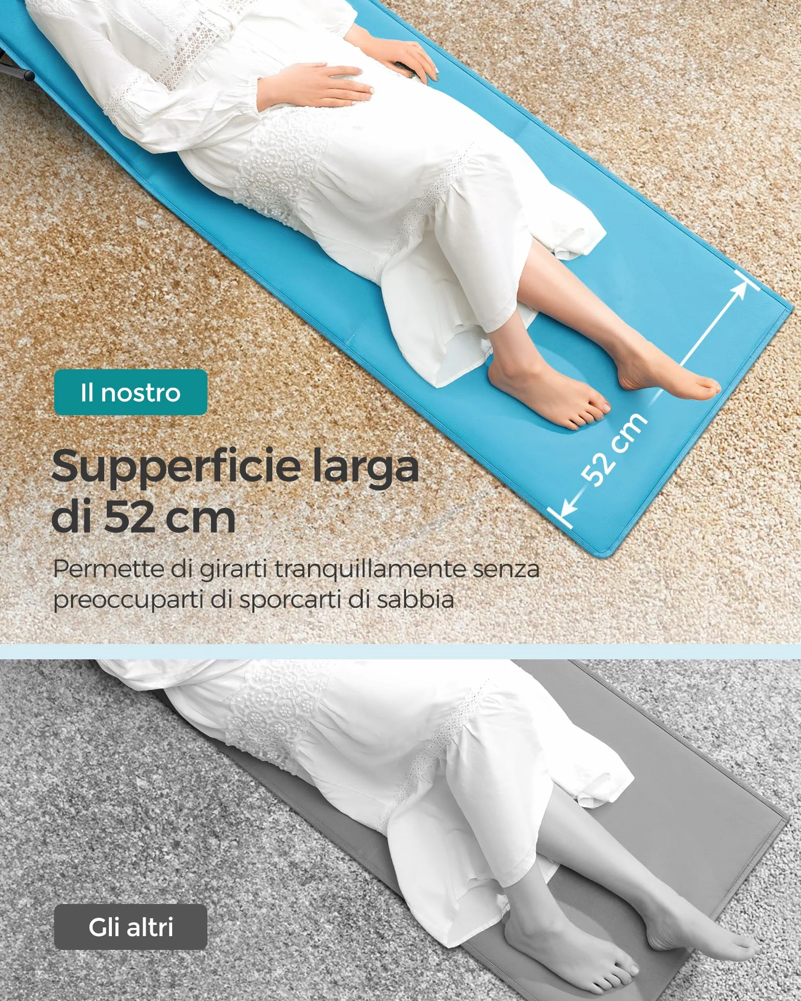 SONGMICS Set di 2 Lettini da Spiaggia, Sedie a Sdraio, Portatile con Manico, 158 x 55 cm, Azzurro Cielo