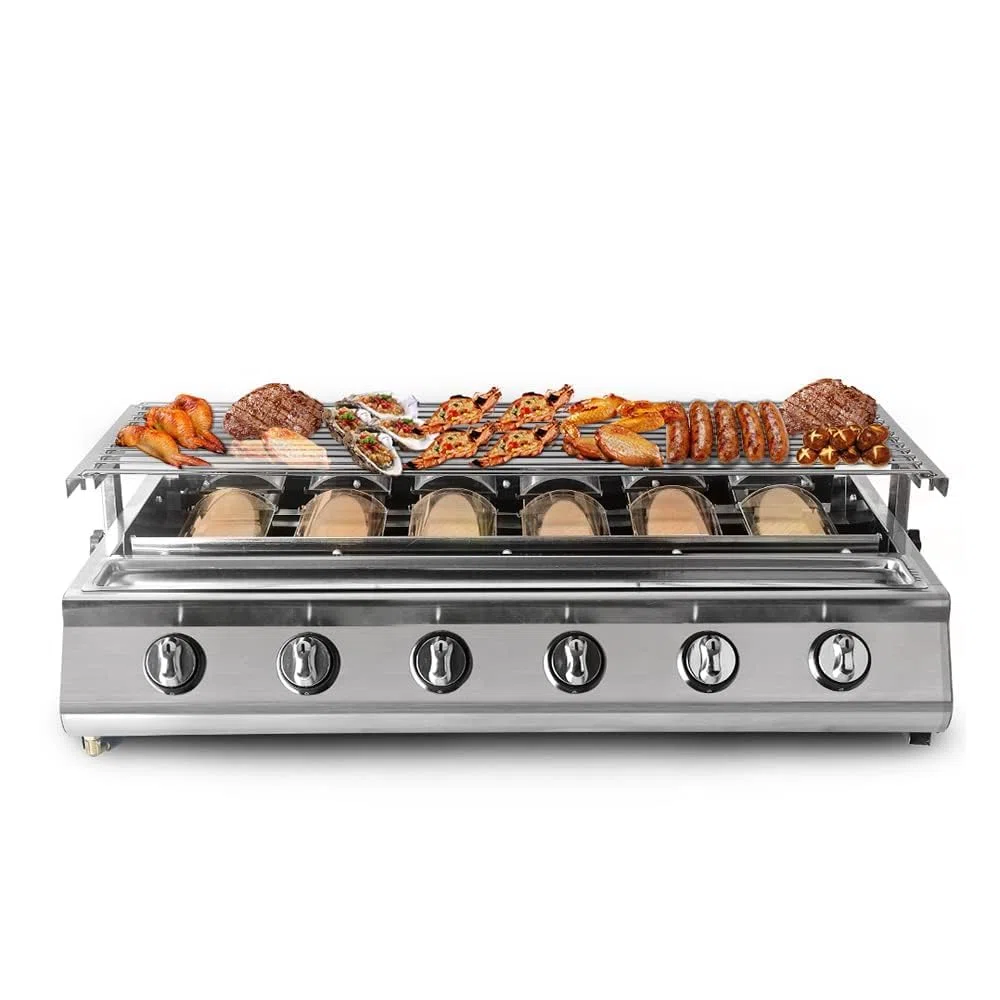 Barbecue a gas 6 fuochi portatile con vassoio antiaderente
