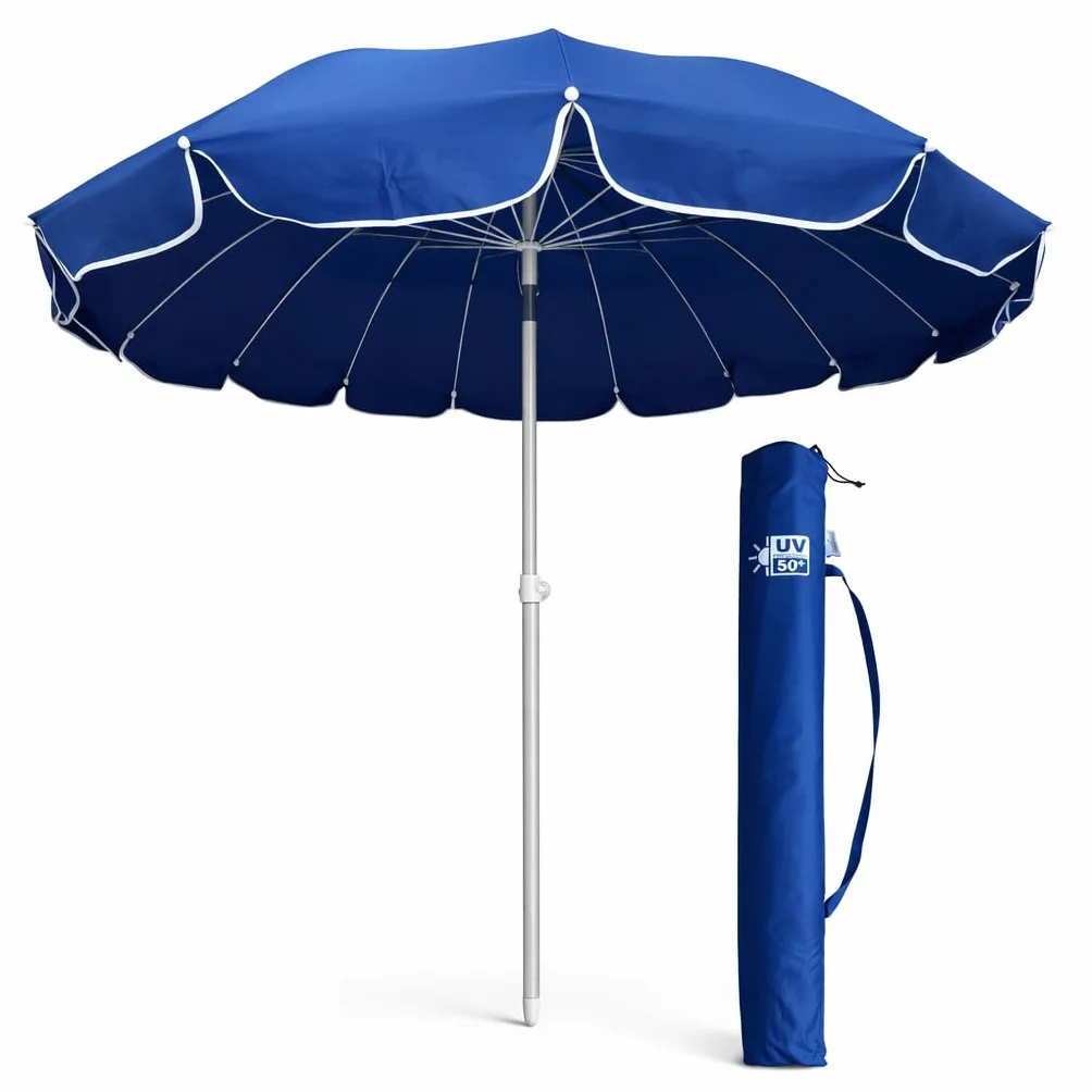 DANYX Ombrellone Mare 220 cm Antivento UV50+ 16 Stecche Fibra di Vetro Palo Alluminio Inclinabile Airvent