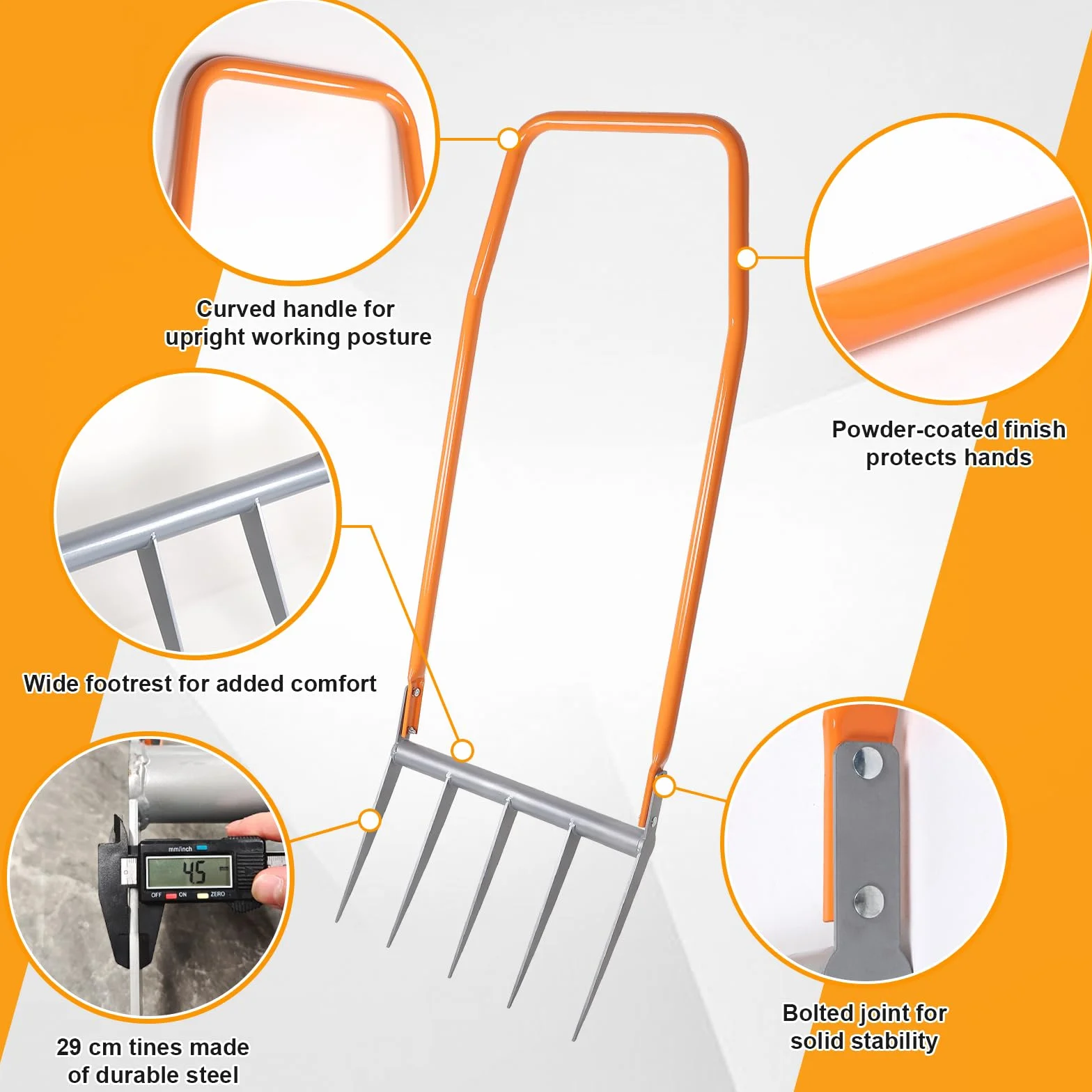 EFUTURETIME Forca Vanga con 5 Denti Doubleshaft 135cm | 50cm Larghezza di Lavoro | Lunghezza Dei Denti 25cm | Allentamento Ottimale e Ventilazione Delle Aiuole