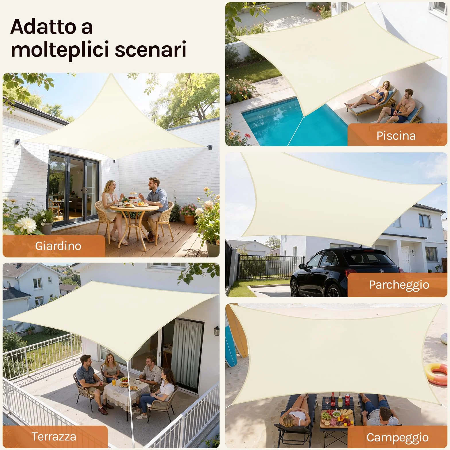 WOLTU Vela ombreggiante 5x7m PES 160 g/m² Impermeabile Rettangolare Protezione Solare Anti UV Giardino