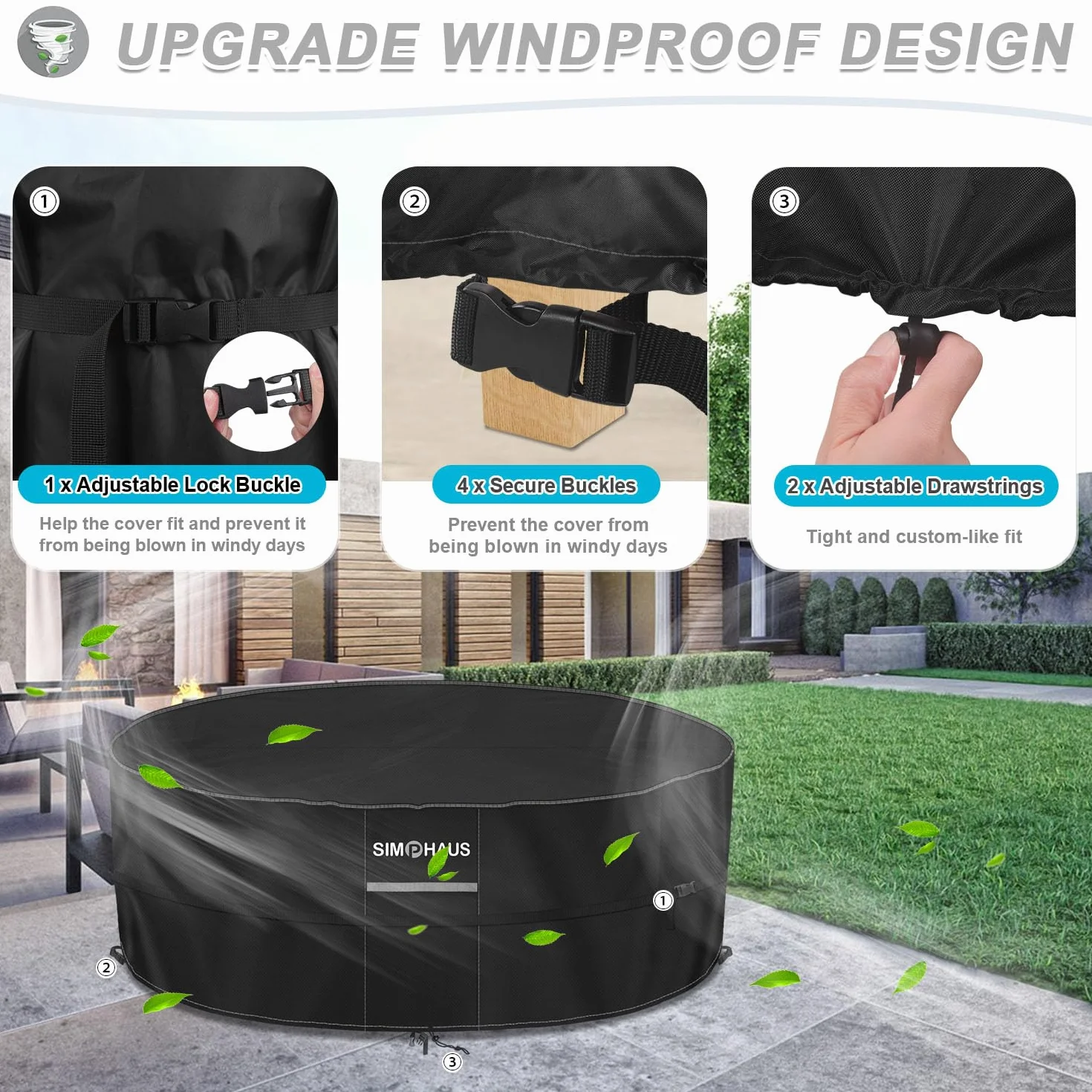 Copritavolo Rotondo da Esterno Copertura SPA Gonfiabile Telo rotondo Copri Mobili da Giardino Copritavolo Impermeabile Tessuto Oxford 420D Antivento Antipolvere Anti-UV Ø200x80cm
