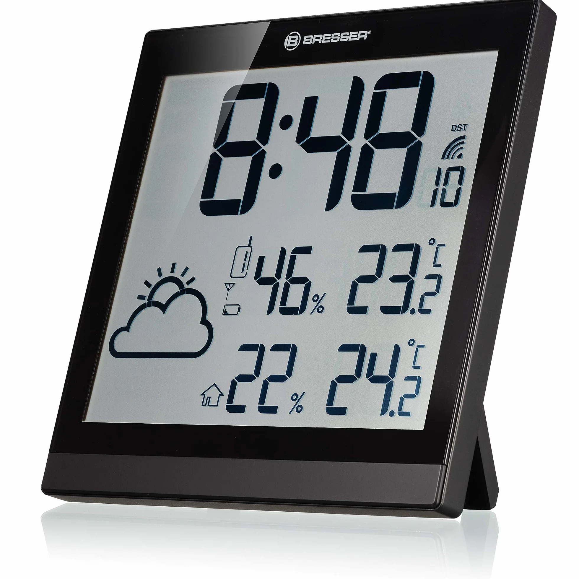 Bresser Orologio da Parete Stazione Meteorologica Radio con Sensore Esterno TemeoTrend JC DCF Schermo Temperatura Umidità Nero