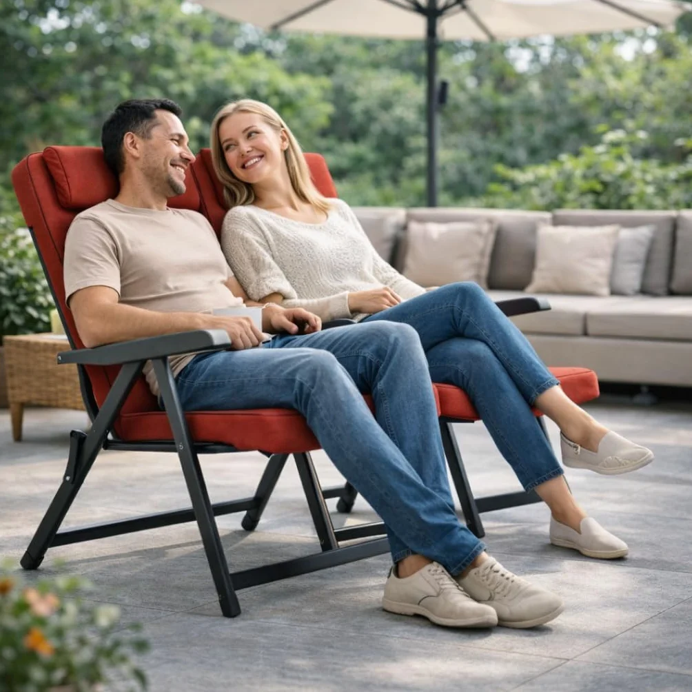 MA MAISON Sedia Reclinabile Imbottita 122x60x61 cm - con Poggiatesta, 6 Posizioni, Braccioli Ergonomici, Struttura in Acciaio, per Interno, Esterno - Made in Italy ROSSO