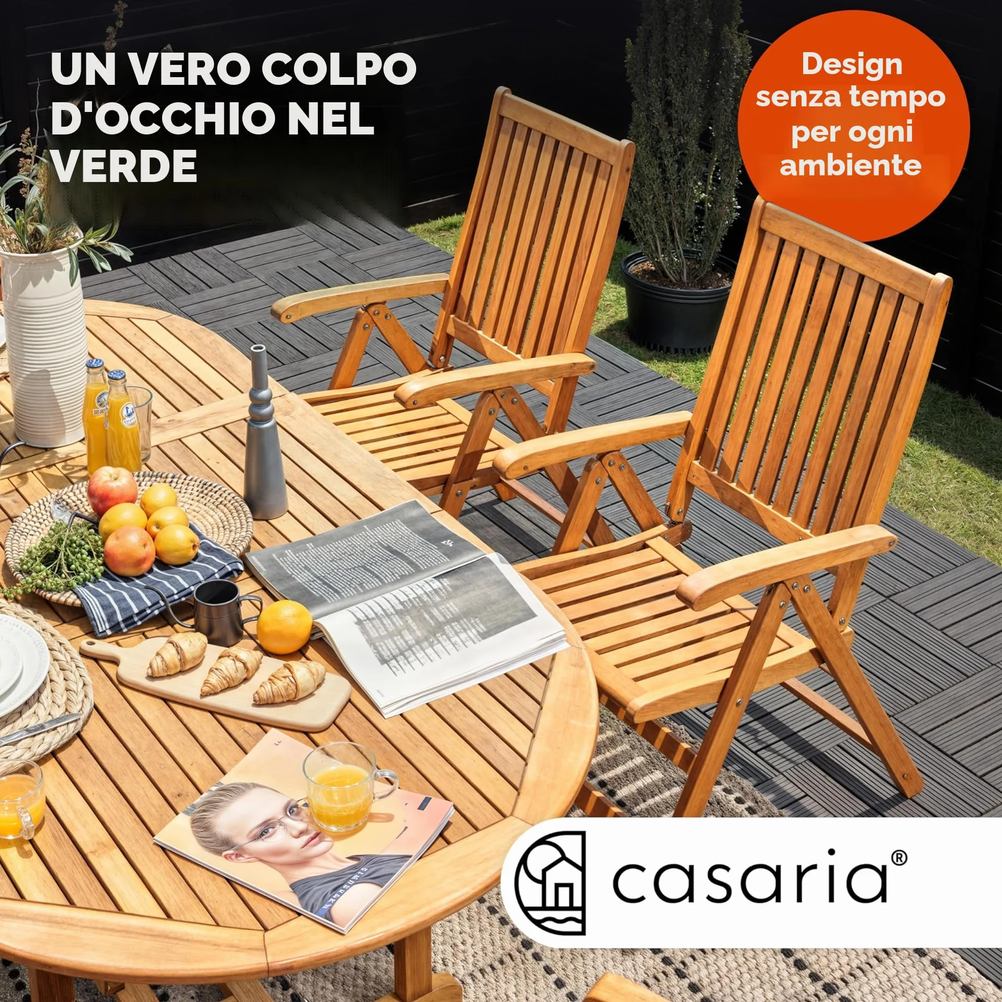 Casaria® Zestaw mebli ogrodowych z drewna eukaliptusowego 6 krzeseł składanych ze stołem FSC 7 części