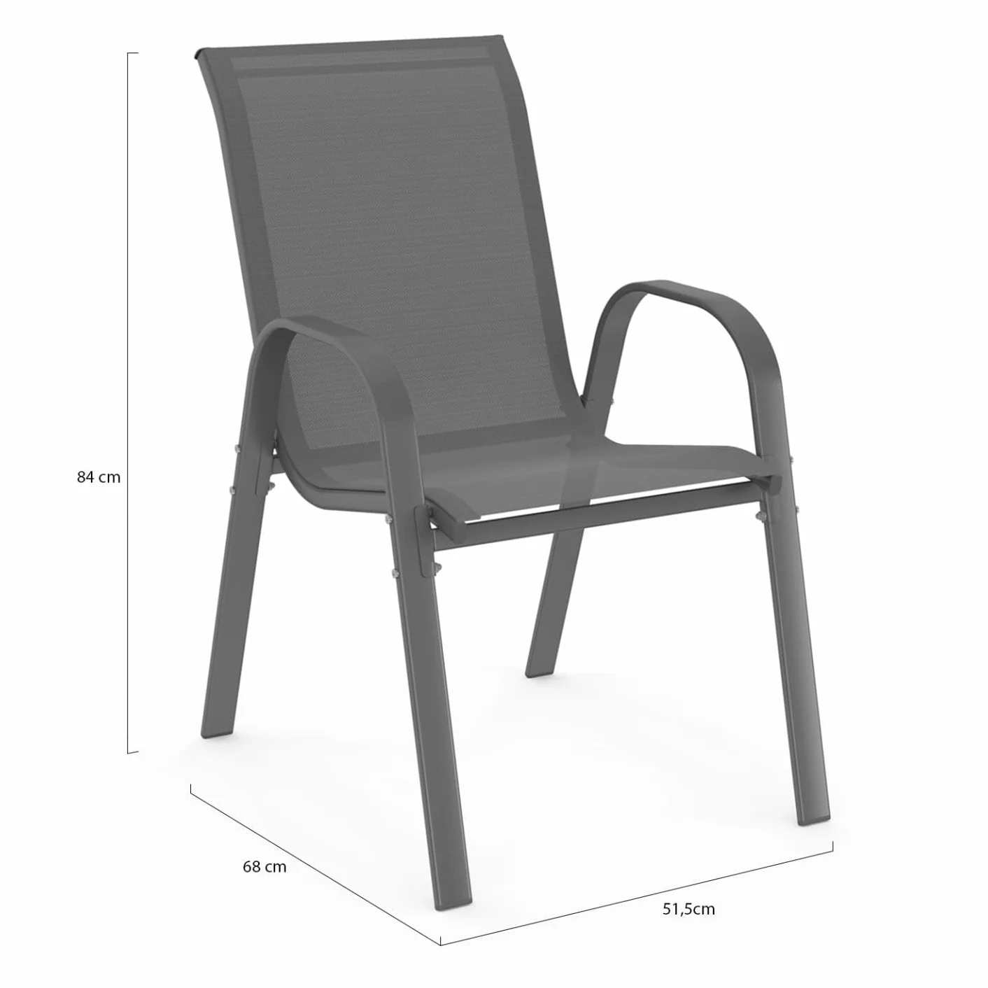 Set di 6 sedie impilabili in metallo e textilene grigio antracite LYMA