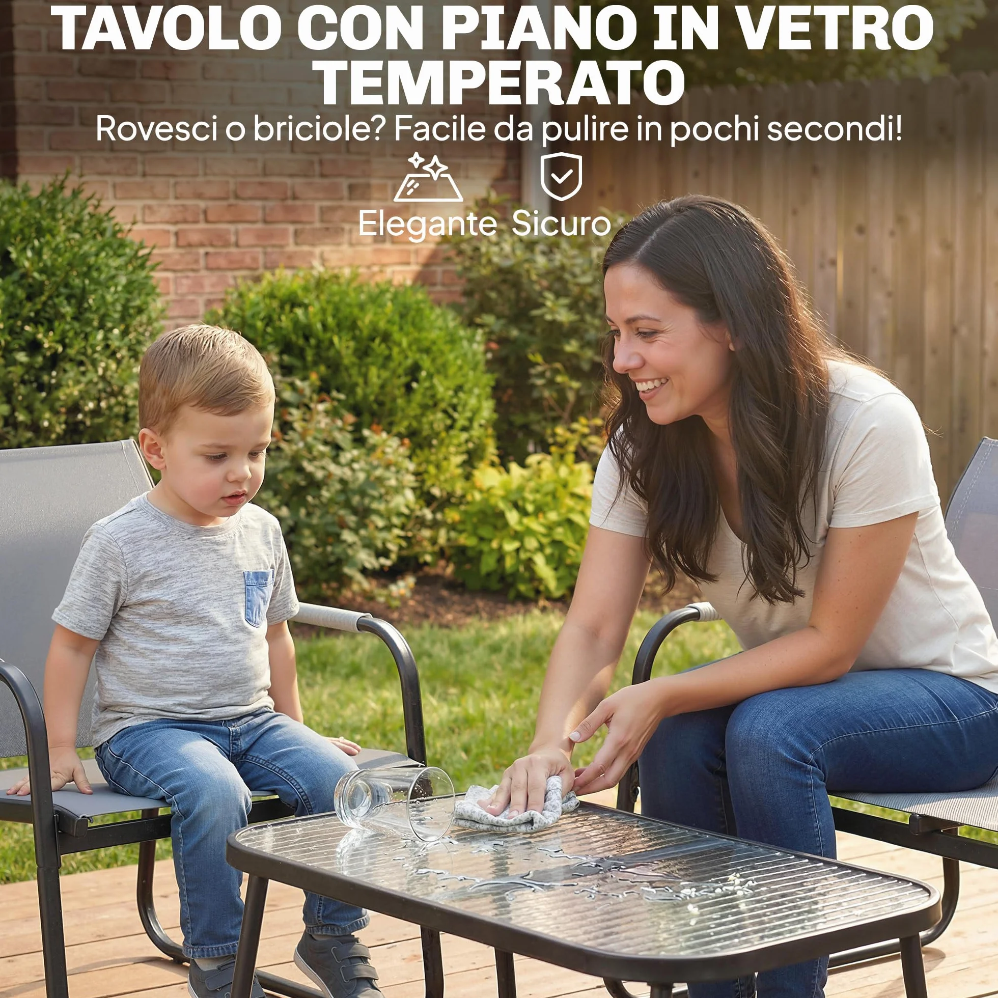 Outsunny Set Salotto da Giardino 4 Pezzi, Mobili da Giardino in Texteline con Tavolo in Vetro Temperato, Acciaio, Grigio