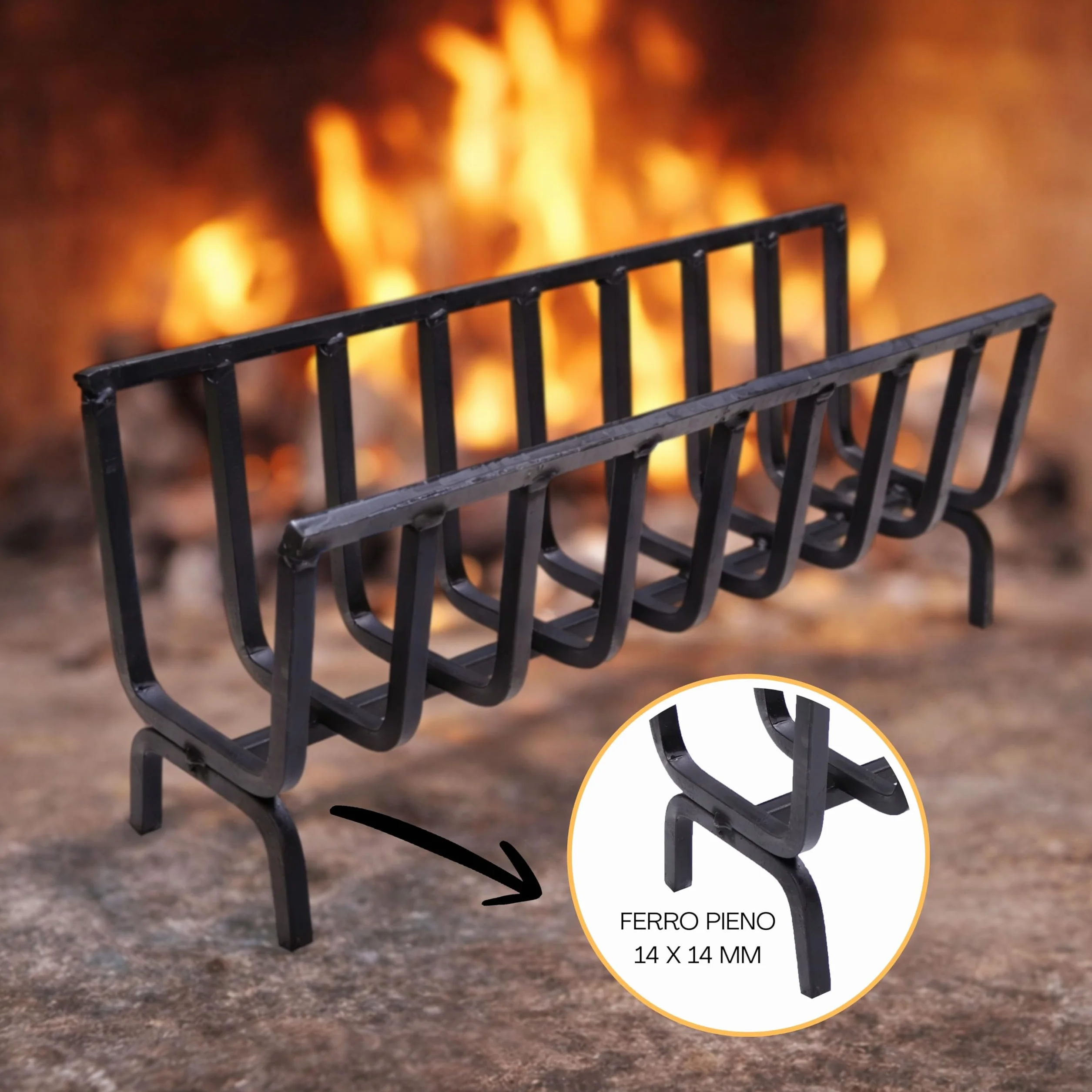 Fonderia Bongiovanni Brucialegna portalegna da interno esterno ferro camino barbecue 64x20x28 cm
