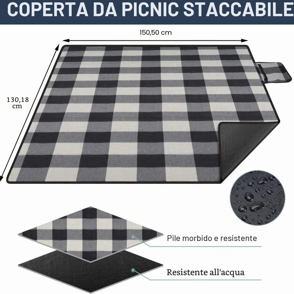 HappyPicnic Zaino da picnic isolato 4 persone stoviglie scomparto raffreddamento portabottiglie tappeto impermeabile