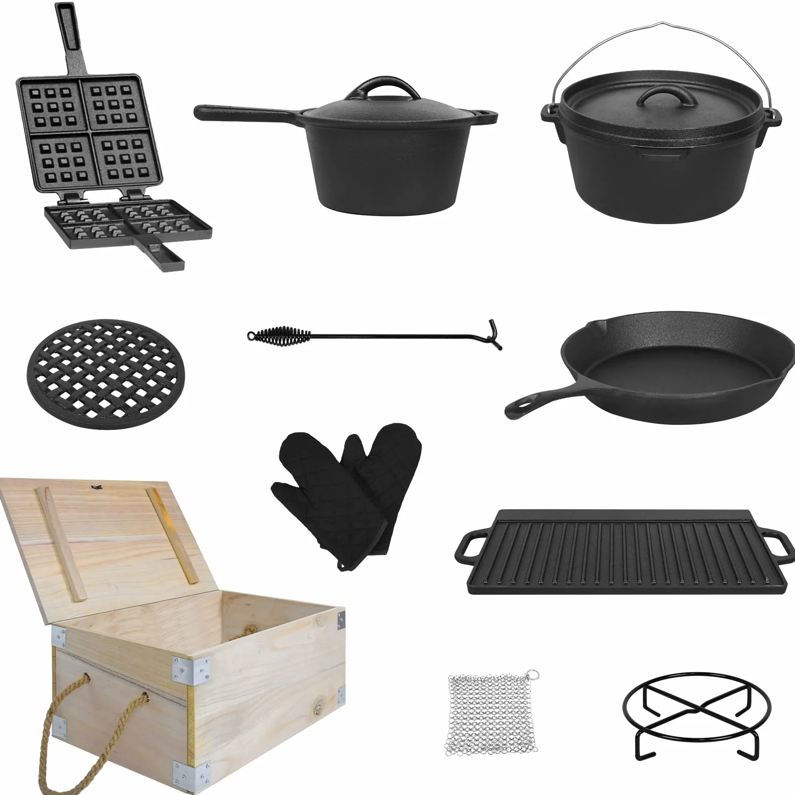 NAIZY 12 pezzi Forno Olandese Dutch Oven Casserole Roaster olandese marcia in ghisa multifunzionale con piedi e set completo di accessori (LMZJ-(HAG6274A))