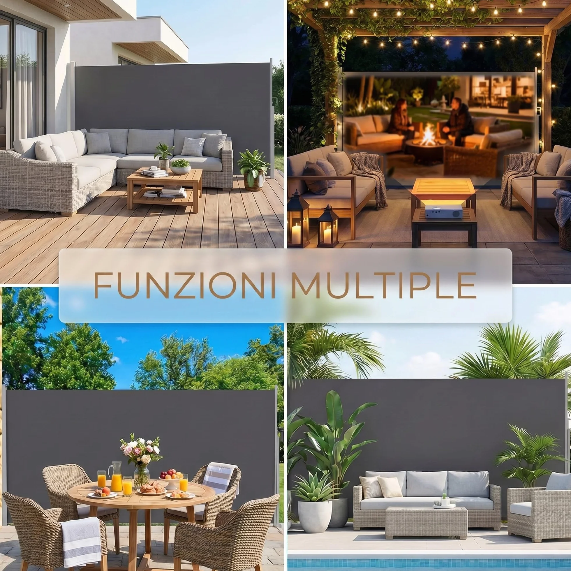 Outsunny Tenda Laterale Retrattile in Alluminio 420x185 cm Protezione UV50+ Idrorepellente Grigio Scuro