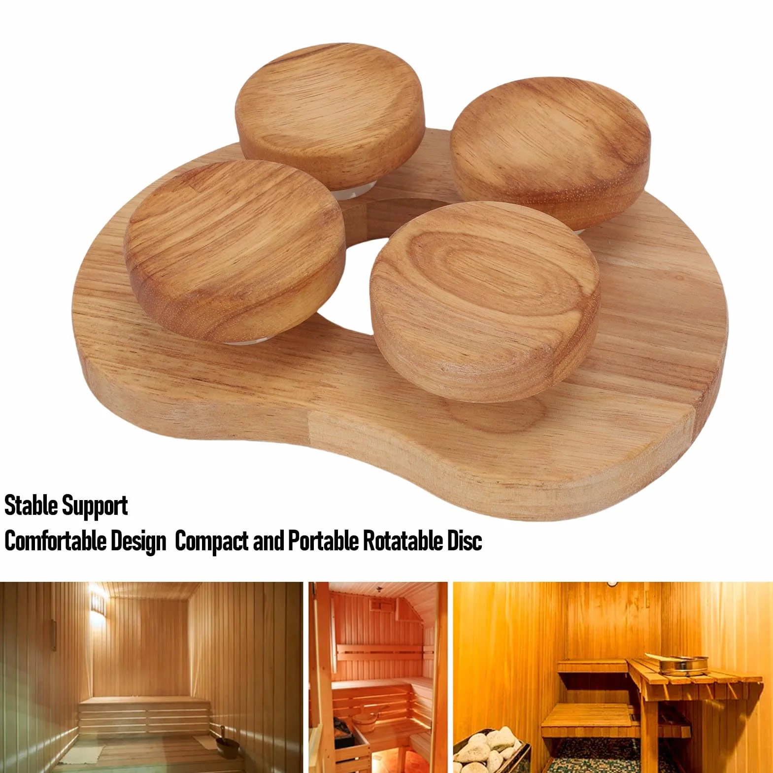 Poggiatesta per Sauna in Legno con Disco Girevole, Cuscino Ergonomico per Collo e Spalla