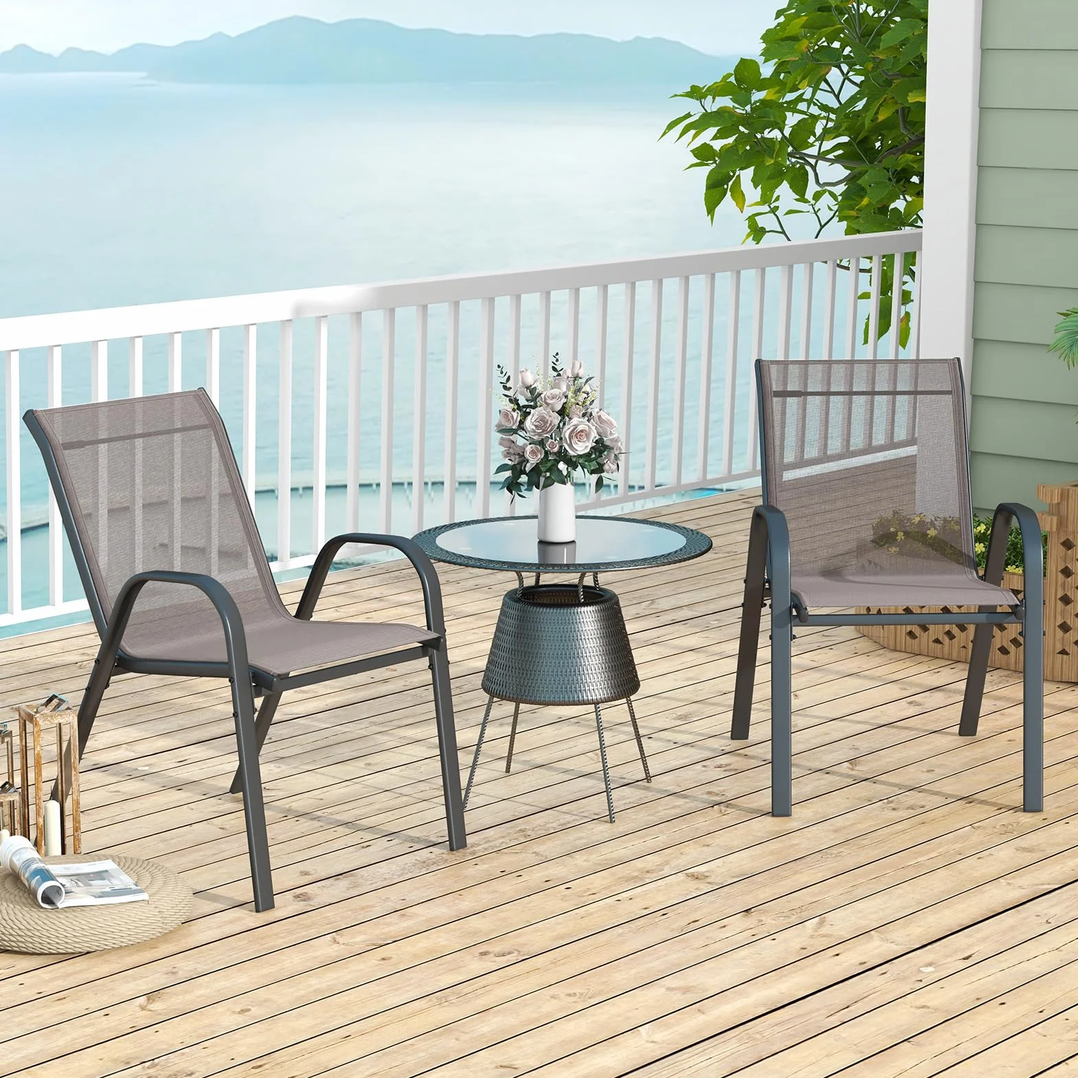 COSTWAY Set di 2 Sedie da Giardino in Textilene Impilabili Metallo 150 kg Grigio