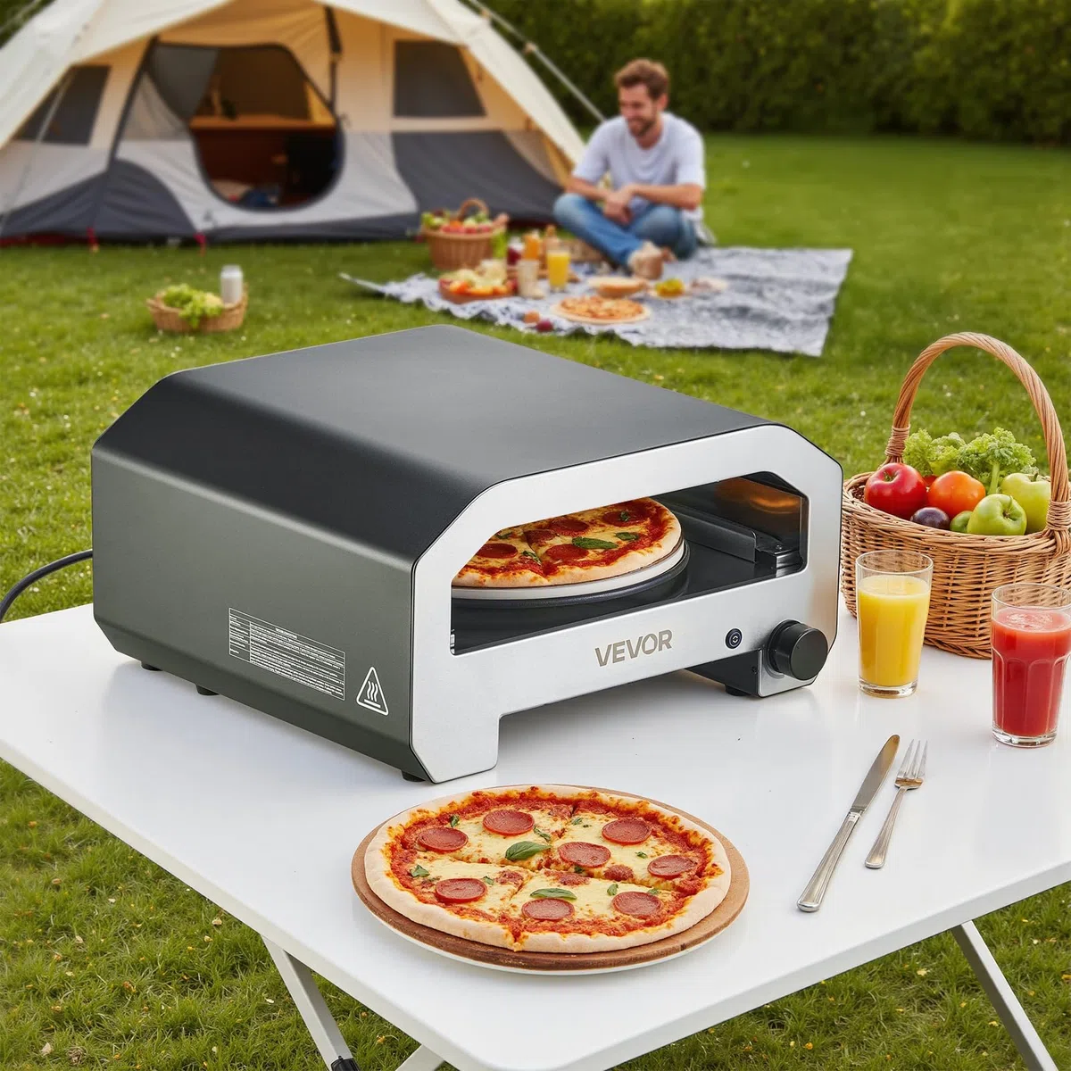 VEVOR Forno per Pizza da Esterno, Macchina per Pizza Portatile a Gas Propano 406 mm, Rotazione Elettrica, Pietra Spessa