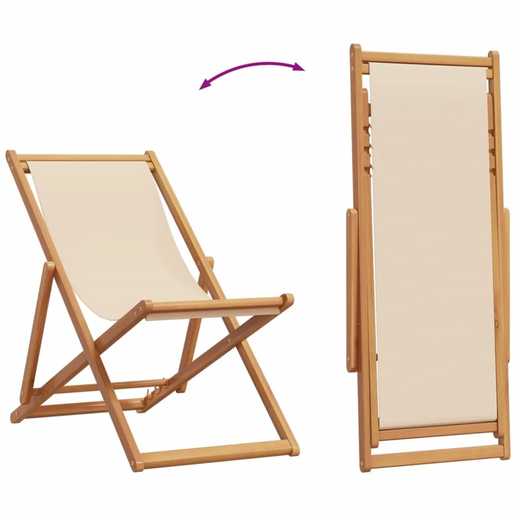 vidaXL Sedia da Spiaggia Pieghevole Beige Legno di Eucalipto e Tessuto, Poltrona a Sdraio