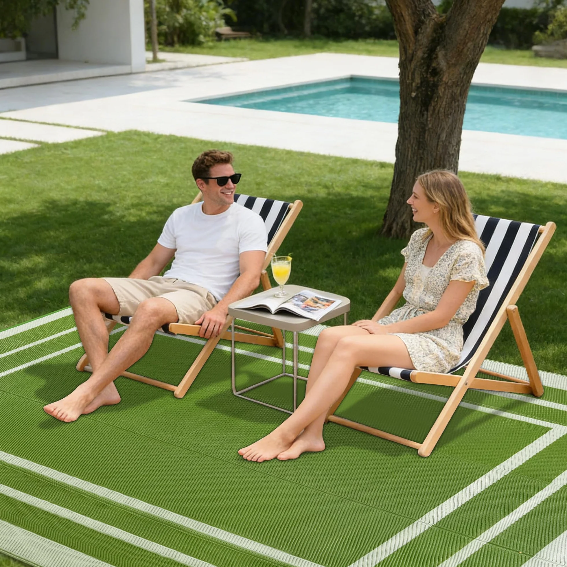 Tappeto da Esterno Terrazza 180x270cm Impermeabile Giardino Plastica Reversibile Balcone Lavabile Verde