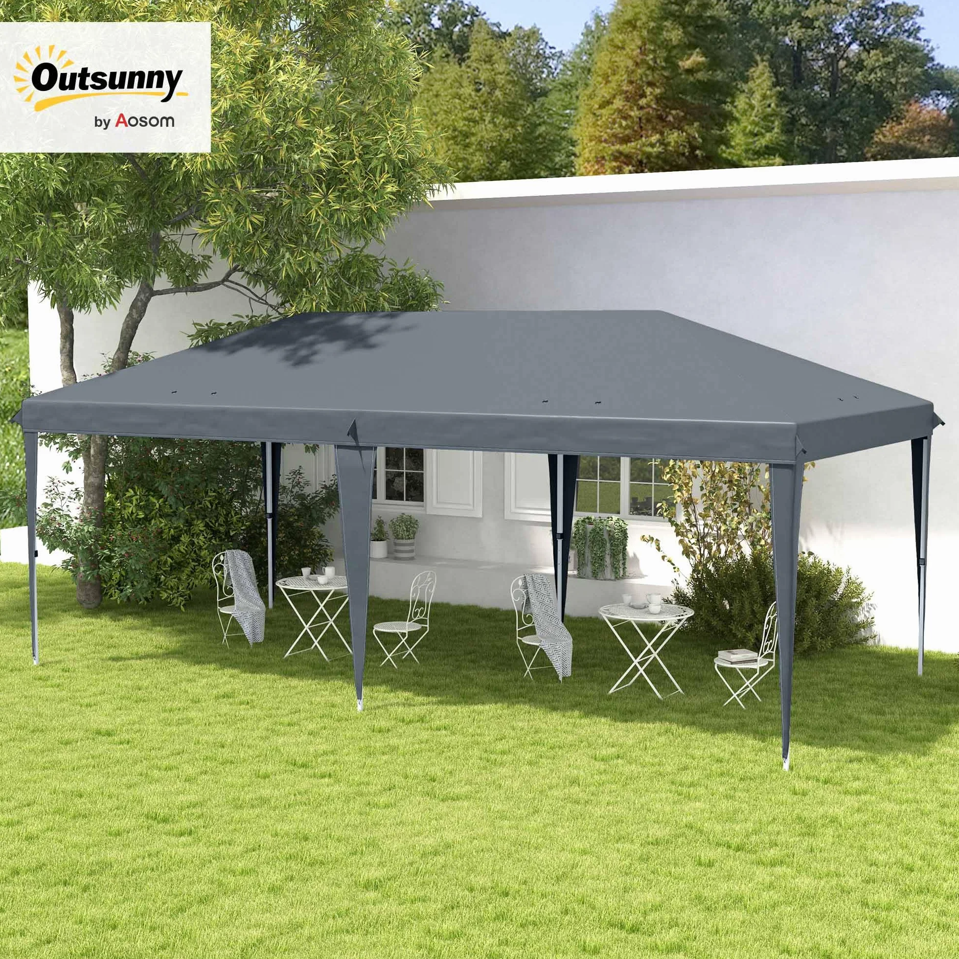 Gazebo Pieghevole Outsunny 6x3 Pop Up Altezza Regolabile 3 Livelli Borsa da Trasporto Acciaio Tessuto Oxford Grigio Chiaro