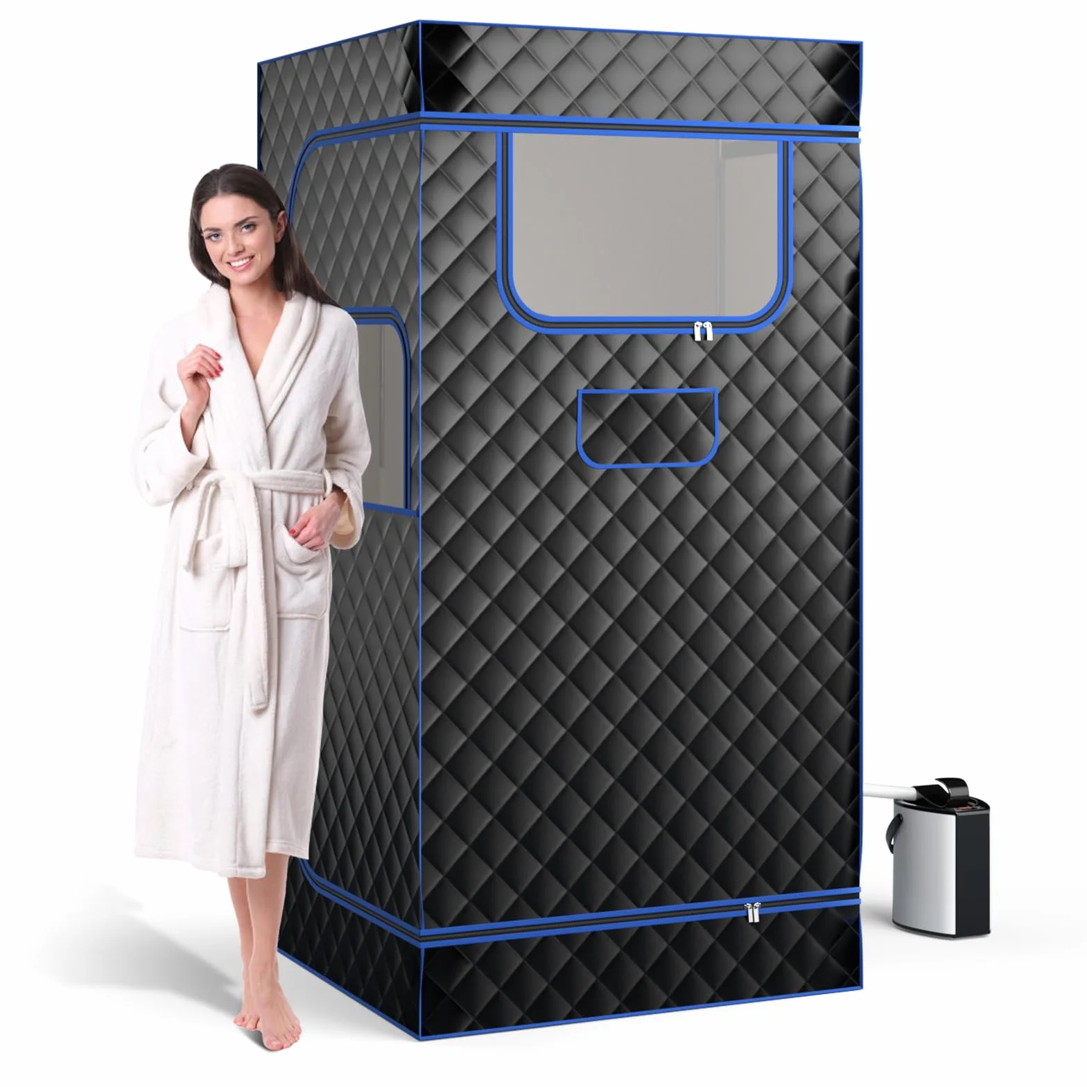 COSTWAY Cabina Sauna a Vapore 3L, Sauna da Casa con Massaggiatore per Piedi, 9 Livelli Temperatura, Timer 90 Minuti, Sedia Pieghevole, Tappetino, Nero