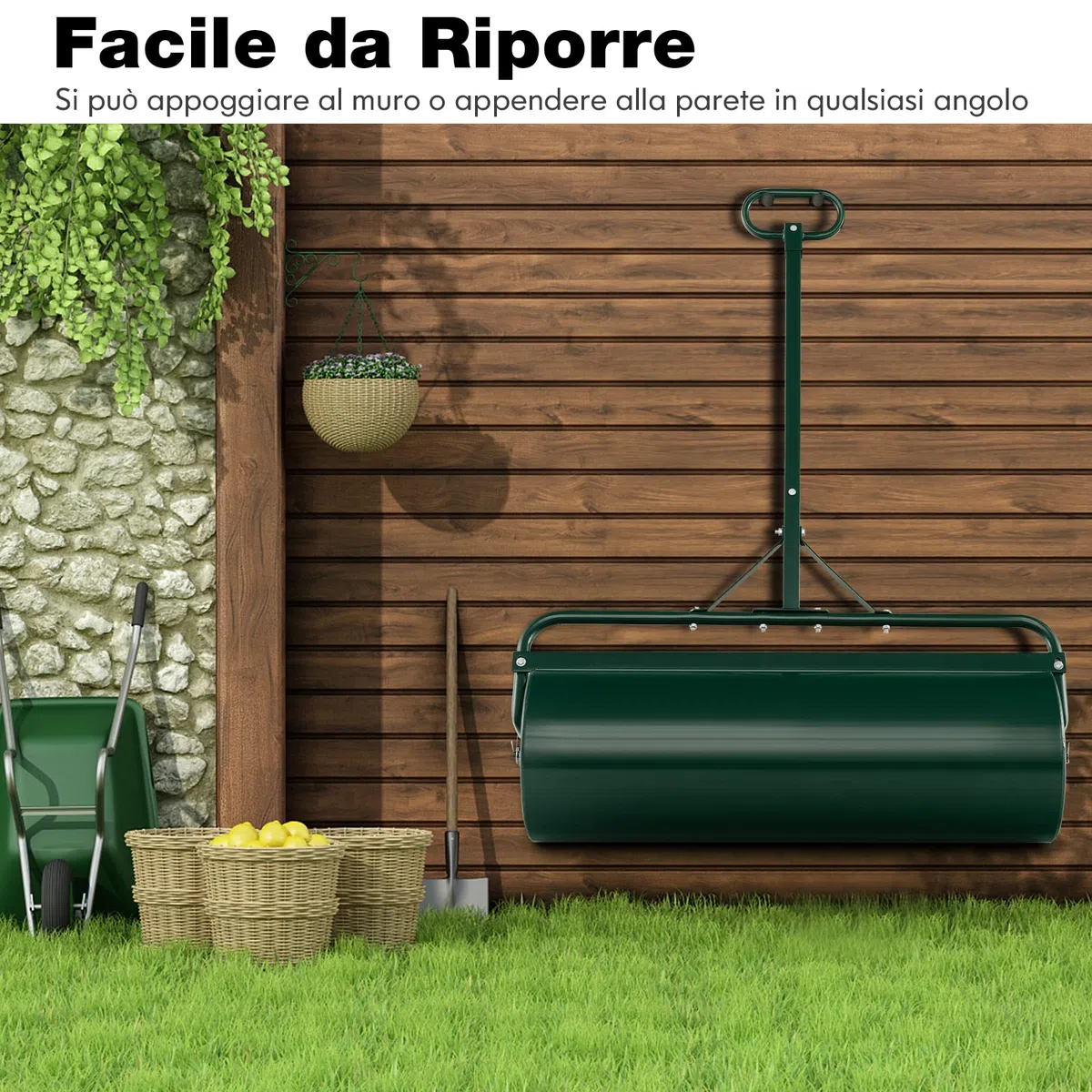 COSTWAY Rullo per Prato in Metallo 63 L, 90 cm, Riempibile Acqua/Sabbia, Impugnatura Staccabile 137 cm, Verde