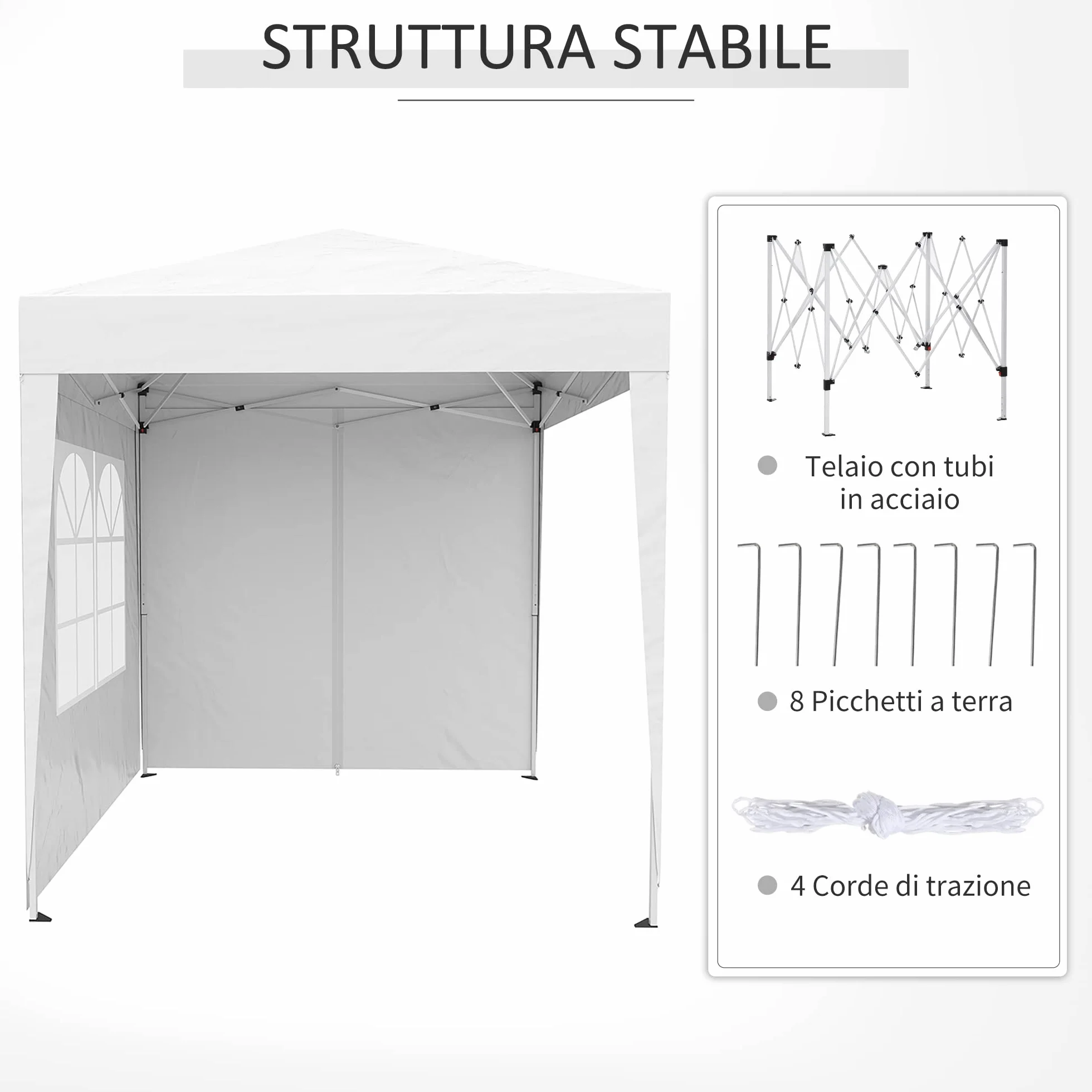 Outsunny Gazebo 2x2 m Pop-up Impermeabile Pareti Rimovibili Pieghevole Metallo Poliestere Borsa Trasporto Bianco