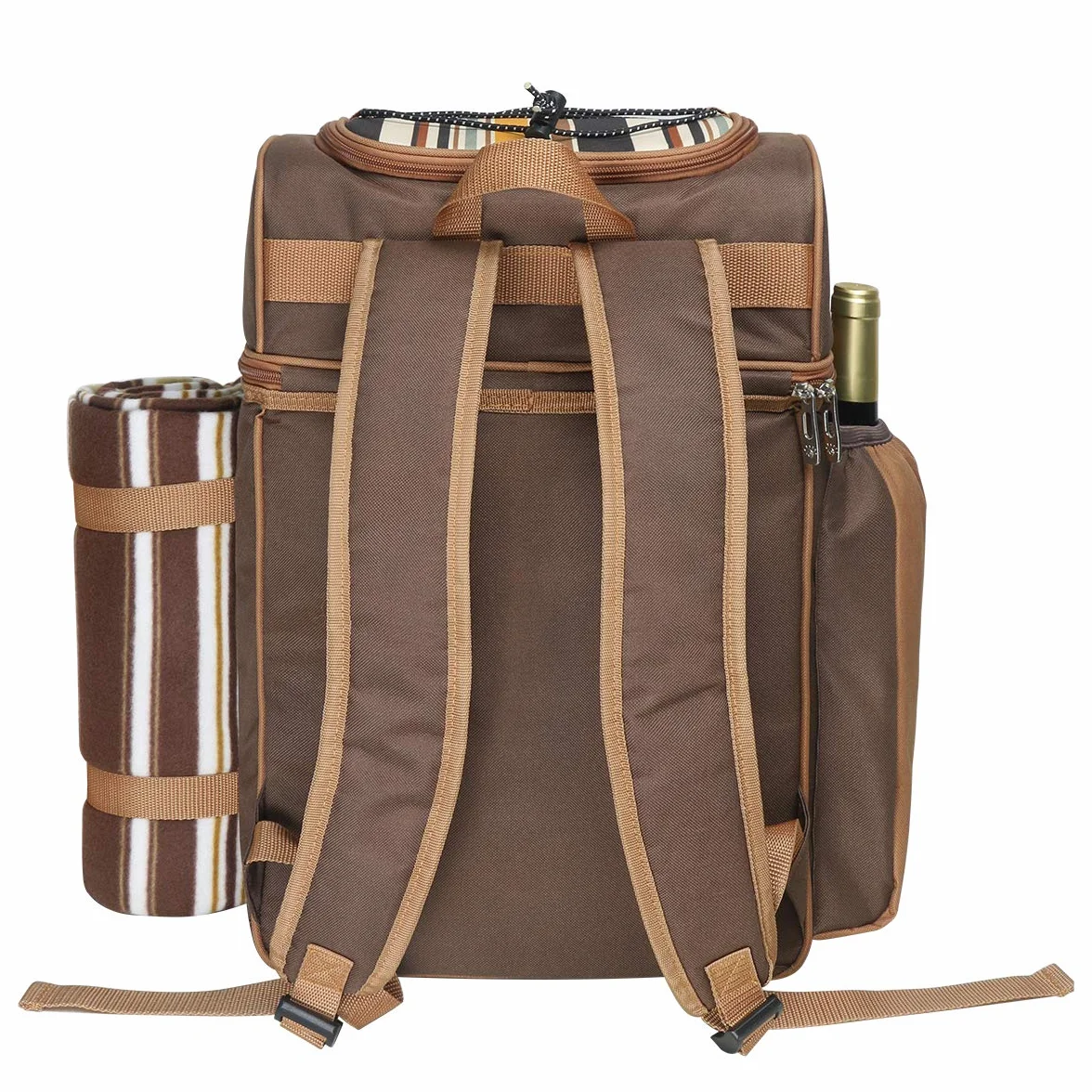 Zaino da picnic per 4 persone con scomparto refrigerante, portabottiglie staccabile, coperta in pile, set di piatti e posate