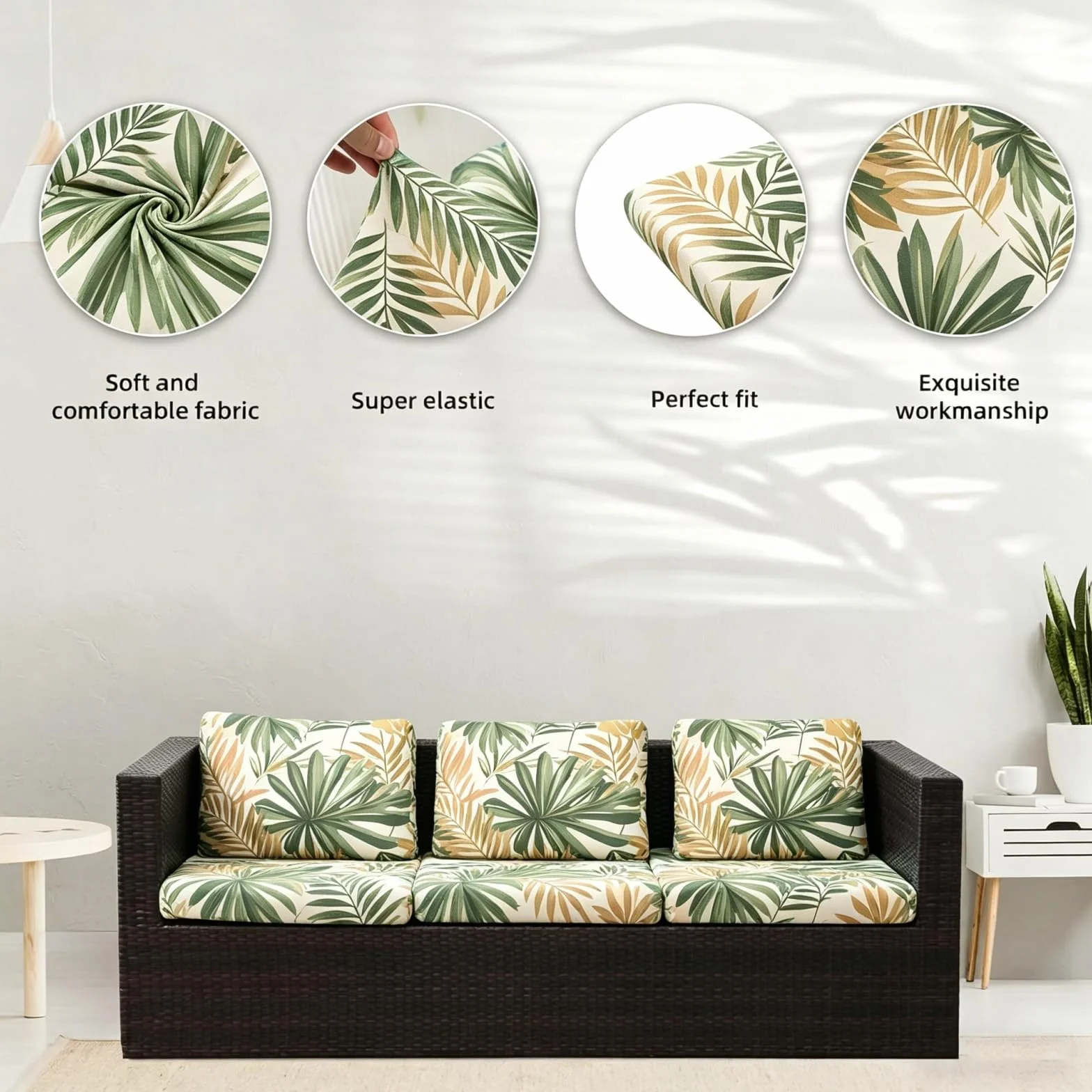 Morbuy Copricuscini Impermeabili per Esterno Giardino Patio, Set 6/8, Divano Angolare in Rattan (Alberi in fiore)