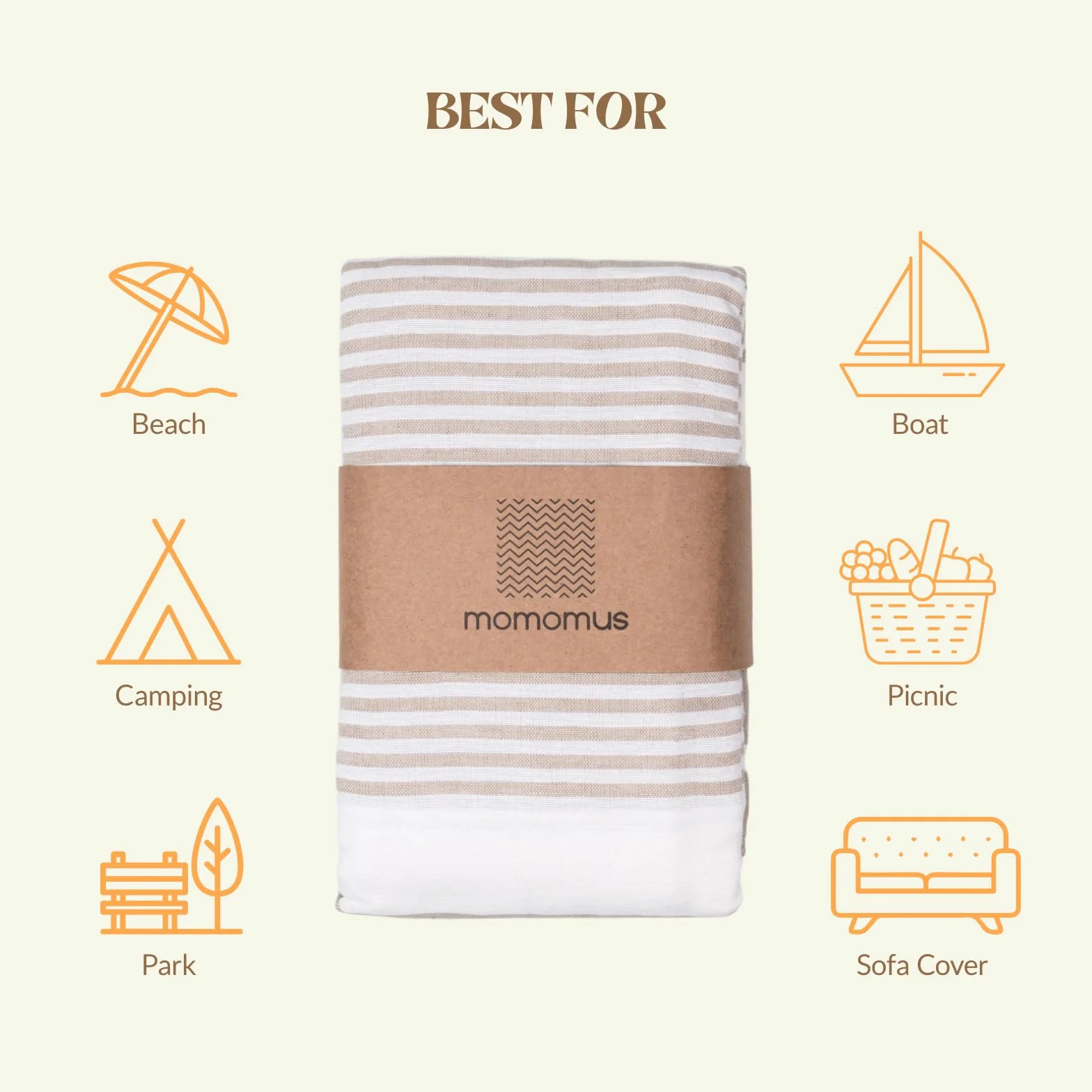 MOMOMUS Fouta XXL Stuoia da Spiaggia Antisabbia Boho Beige 210 x 240 cm