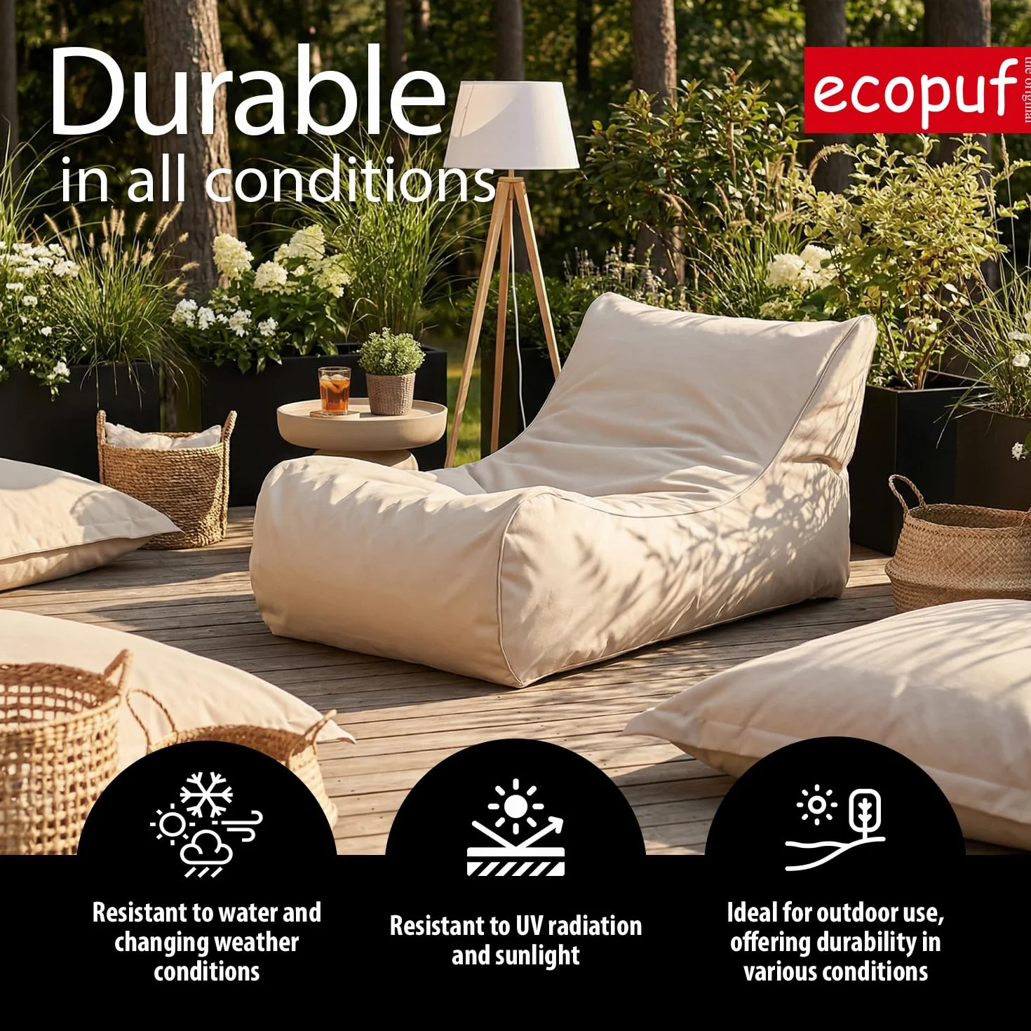 Ecopuf Lazy Pouf Cuscino da Terra Misura M - Poliestere Impermeabile Waterproof Oxford 600D per Interni ed Esterni Poltrona Sacco con Imbottitura Polistirolo 150x100 cm