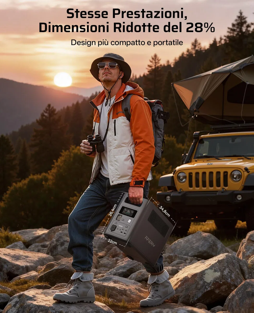 AFERIY P180 Pro Generatore Portatile 1800W, Batteria Espandibile 5120Wh, Ricarica Rapida 0-80% in 36min, BMS e UPS <10ms, Stazione Solare per Campeggio, Camper e Interruzioni Corrente