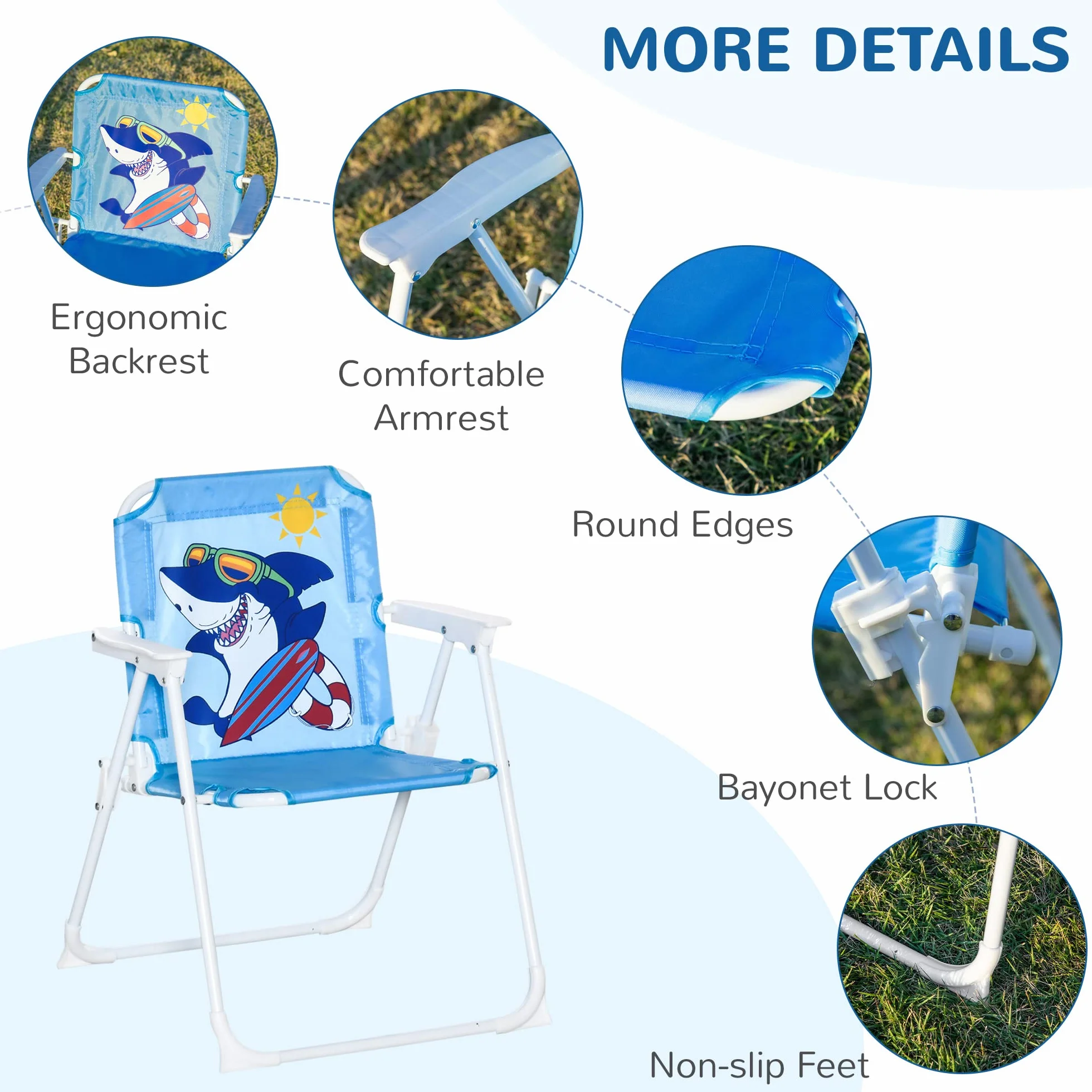 Outsunny Tavolo e Sedie per Bambini da Giardino con Ombrellone Regolabile, Set 4 Pezzi, Blu