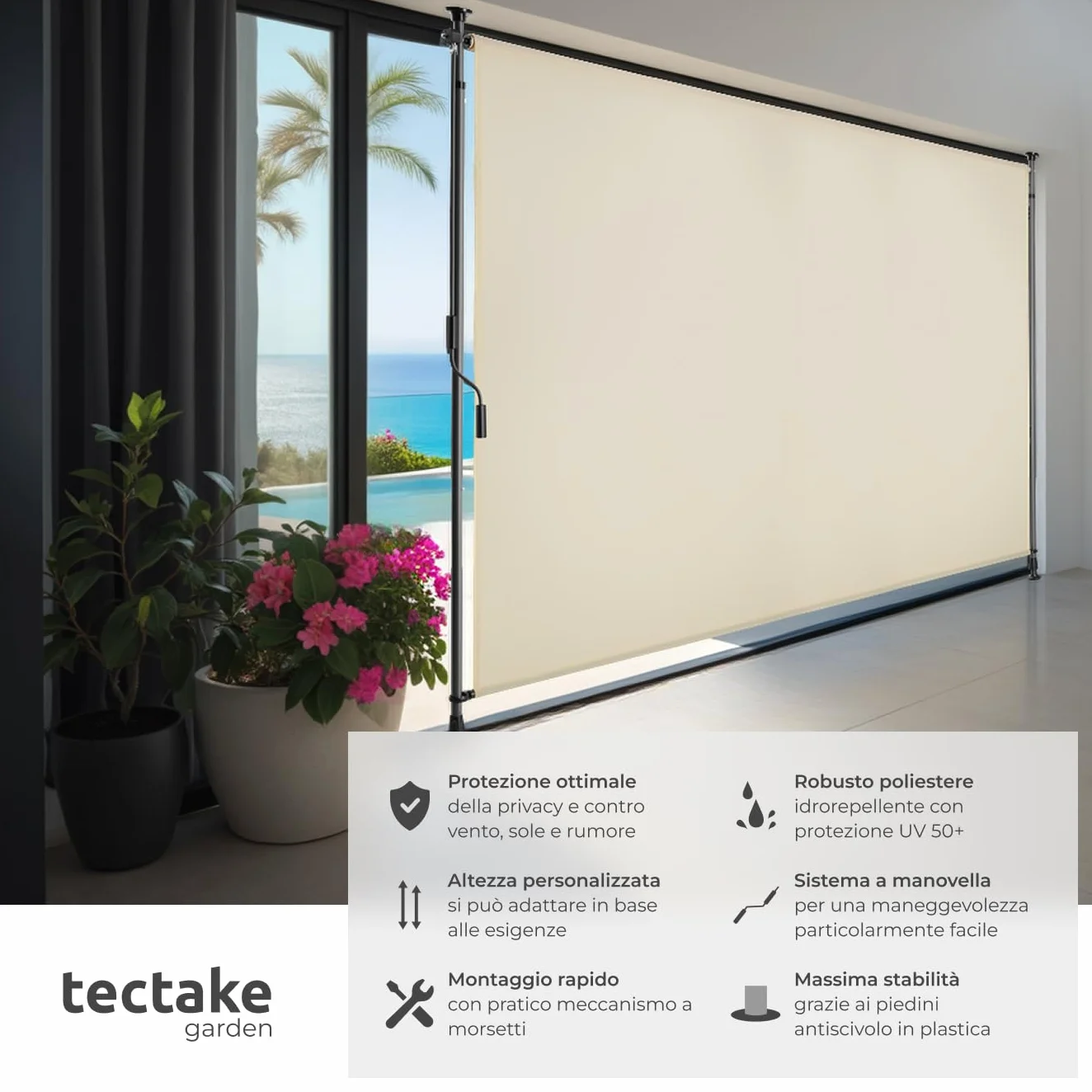 tectake Tenda da Sole per Esterno Verticale 200x310 cm Poliestere Opaco Protezione UV