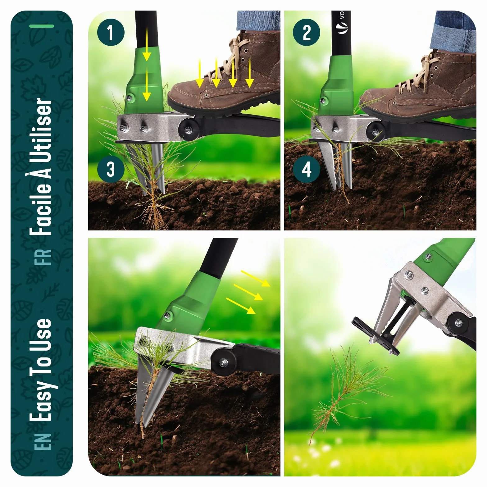 VOUNOT® Estrattore Manuale Erbacce con Artigli Acciaio Inox e Pedale, Estirpatore in Piedi Diserbante Erbacce Sarchiatore Attrezzi da Giardino, Strumento Diserbatrice Manuale Prato Manico Lungo 100cm