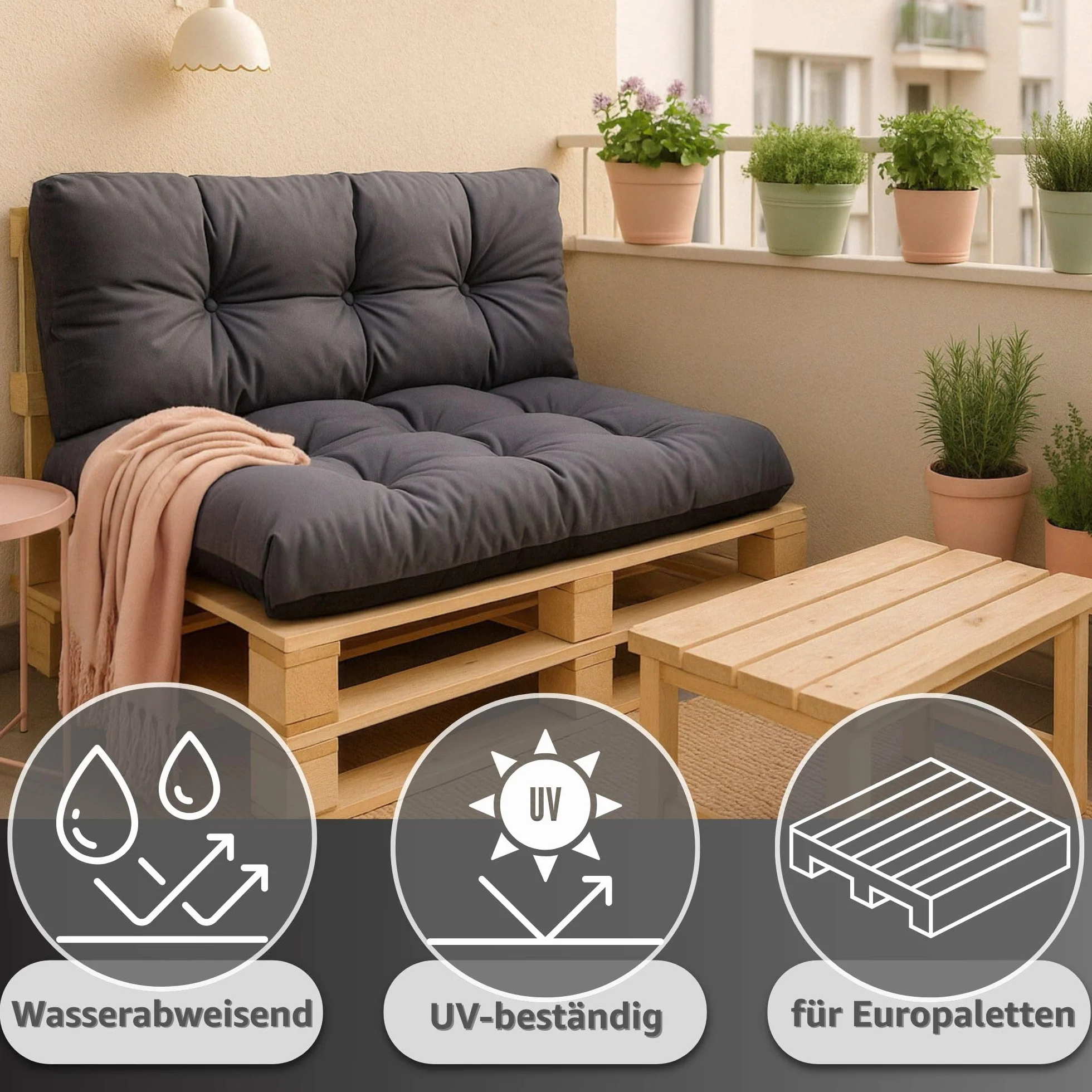 Amazinggirl Cuscini per pallet esterno Cuscino per seduta 120x80 cm - per bancali grandi schienale o seduta da divano panchina da giardino balcone e terrazza 120 x 80 Jeans Lino Ecologico
