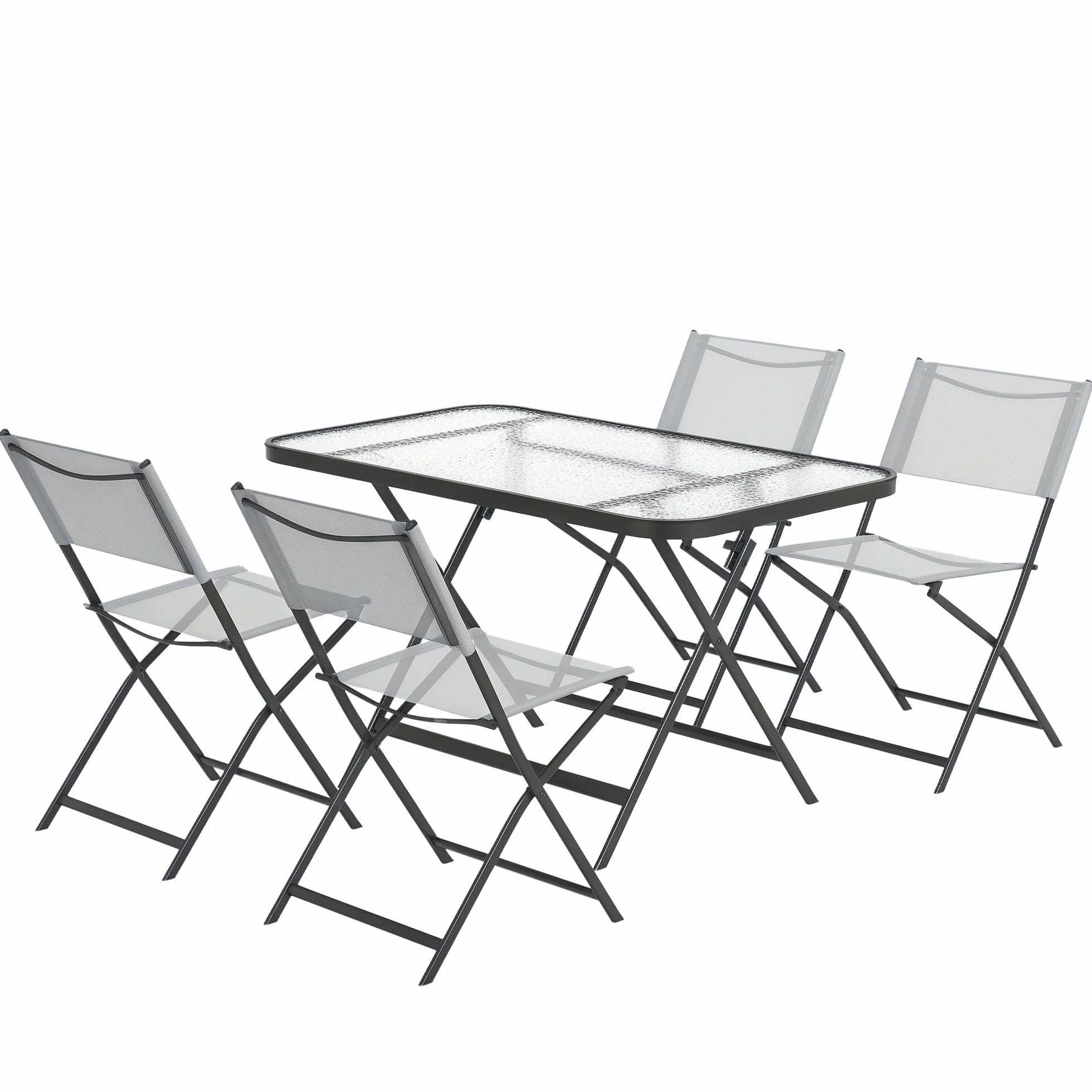 Outsunny Set Tavolo e Sedie da Giardino 5 Pezzi Pieghevole, Metallo, Grigio