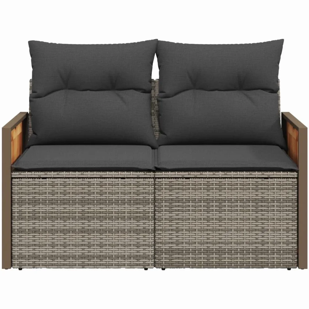 IKAYAA Divanetto da Esterno 2 Posti con Contenitore Divano da Giardino Salotto da Giardino in Polyrattan con Cuscini per Seduta e Schienale-Grigio-con Contenitore