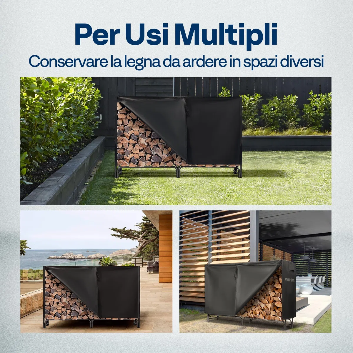 VIVOHOME Legnaia da Esterno 153×35×123cm Copertura Impermeabile Oxford Metallo