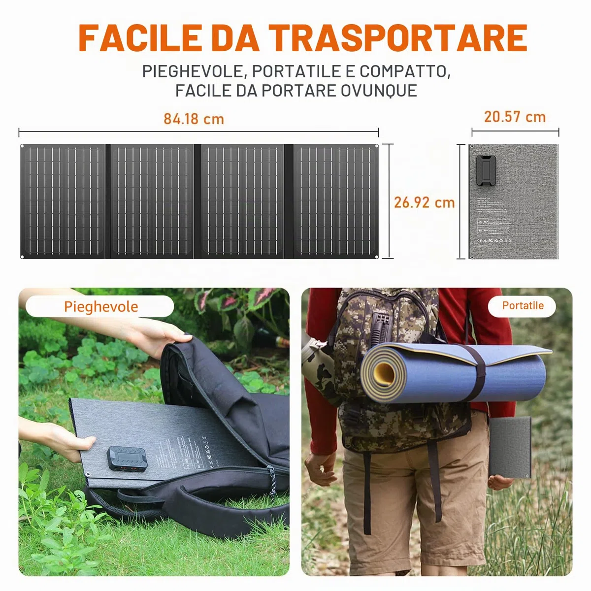 Powkey Powerstation con pannello solare pieghevole, 40-180 W, 99 Wh/27000 mAh, stazione di alimentazione portatile AC 230 V, USB-A/USB-C per camper