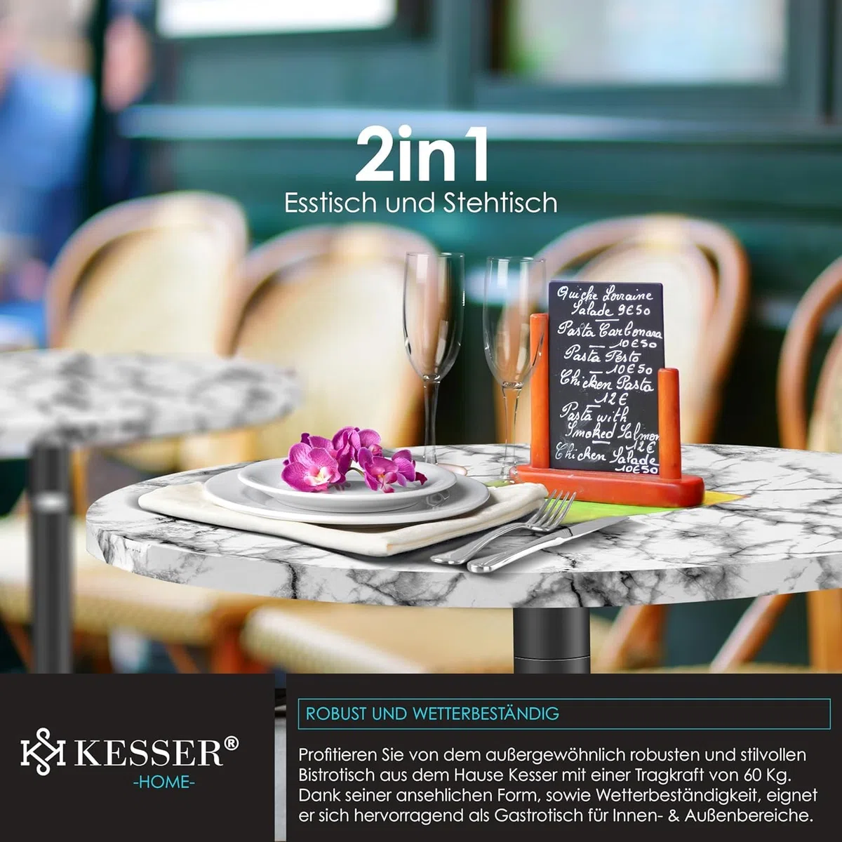 KESSER® Tavolo da bistrot 2 in 1, set da 1 pezzi, piastra in alluminio in acciaio inox, altezza 70 cm/115 cm, tavolo per feste, diametro 80 cm, per interni ed esterni, tavolo da ricevimento, tavolo