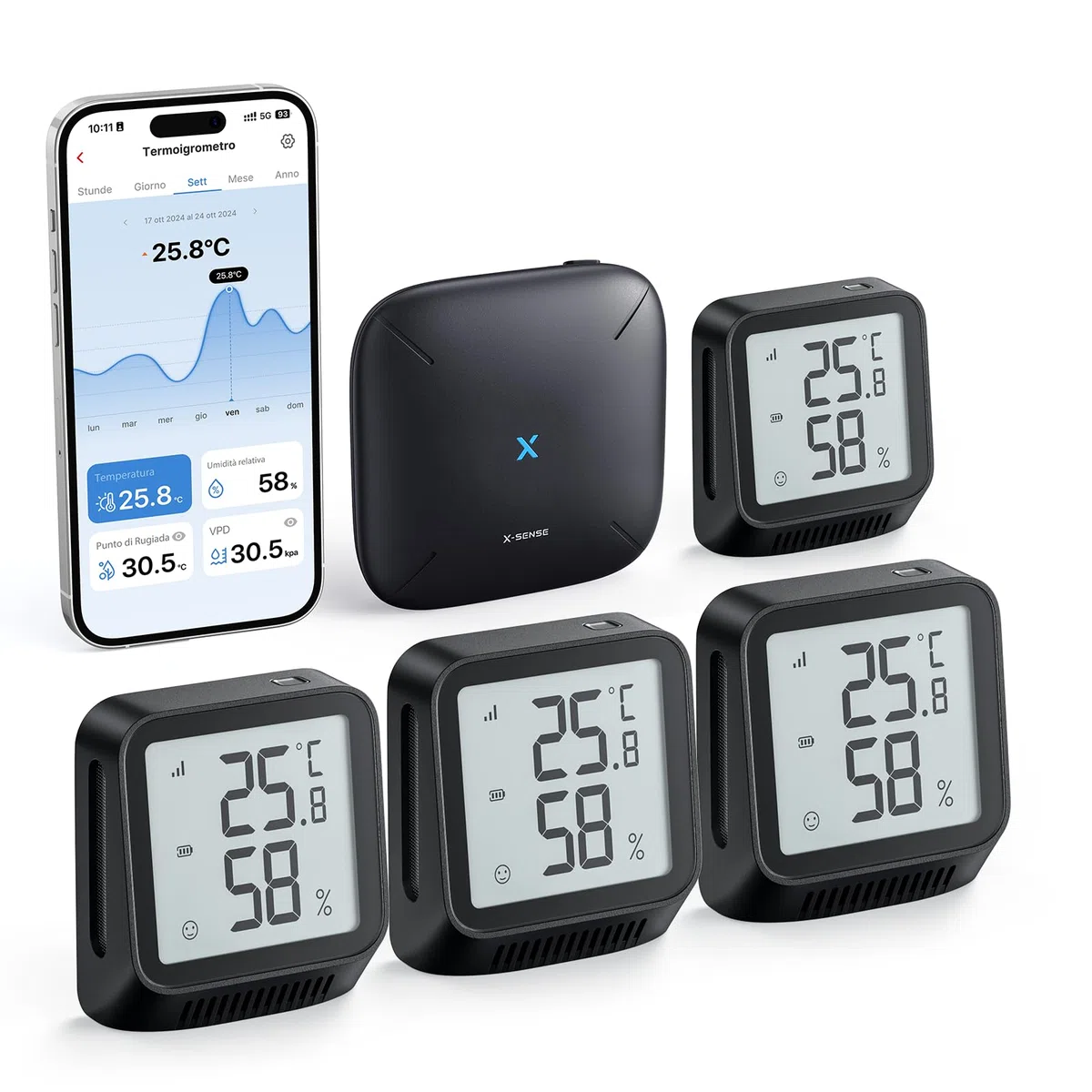 X-Sense Wi-Fi Igrometro Umidità degli Interni con Stazione Base SBS50, Termoigrometro Intelligente con Schermo LCD, Monitoraggio Remoto e Controllo App, Modello STH0A41