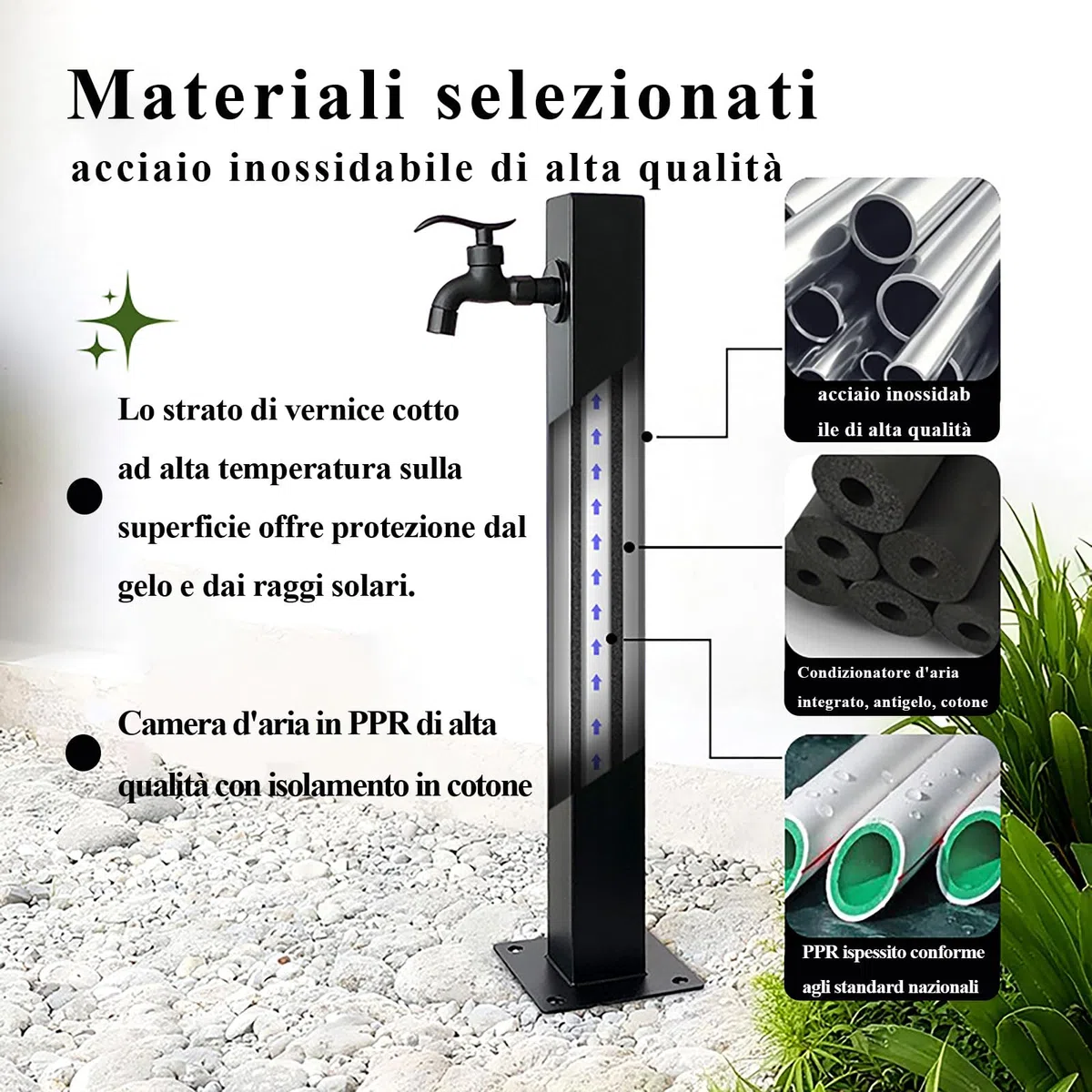 Fontana da Giardino Esterno in Acciaio Inossidabile 304, Rubinetto Antigelo a Doppia Uscita con Pistola a Spruzzo