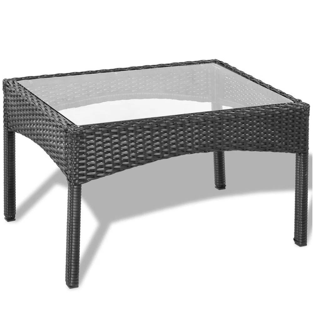 BAKAJI Set Salotto Completo di Divano 2 Poltrone e Tavolino in Vetro e Poly Rattan Struttura in Acciaio con Cuscini Sfoderabili Arredo Giardino Terrazzo Nero