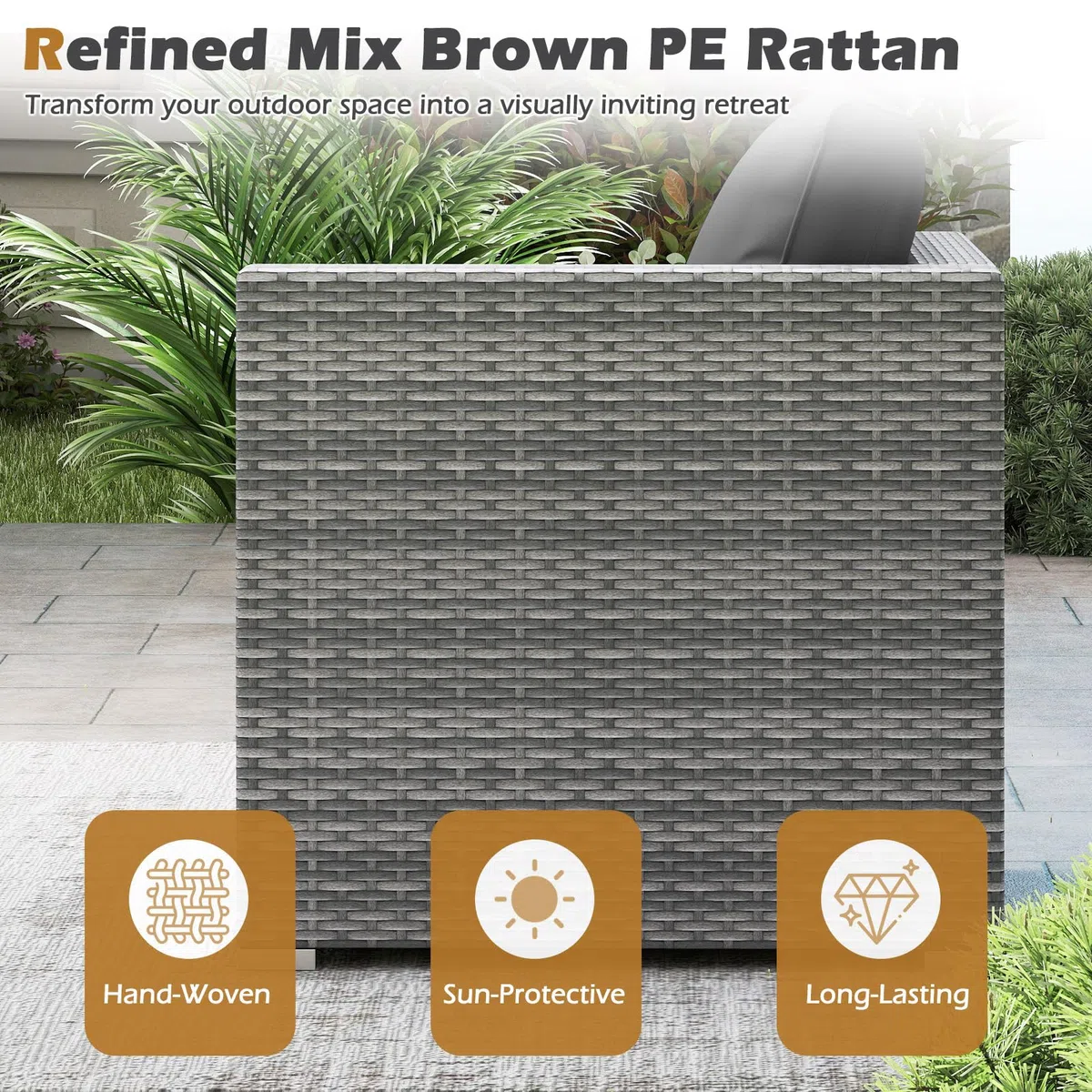 GIANTEX Divano da Giardino a 3 Posti in Rattan con Cuscino Imbottito, Mobili per Terrazza e Balcone, Colore Beige/Grigio, 193 x 67 x 61,5 cm (Grigio)