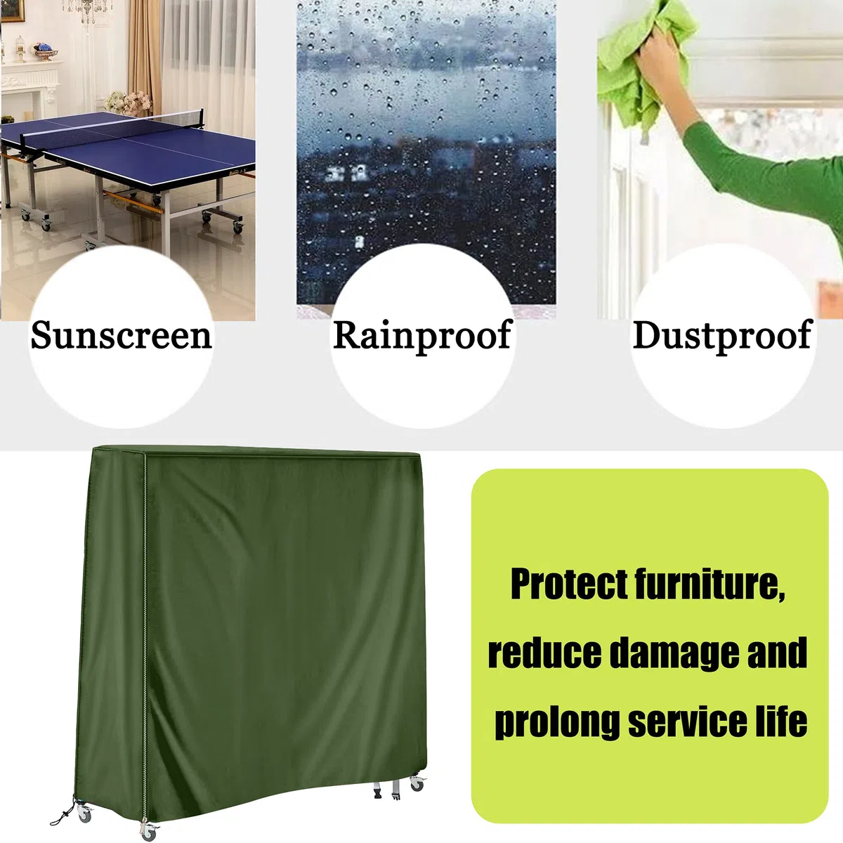 SoGuDio Copertura da Tavolo da Ping Pong，Impermeabile，Parasole，Polvere，Protezione Globale （Verde Scuro）