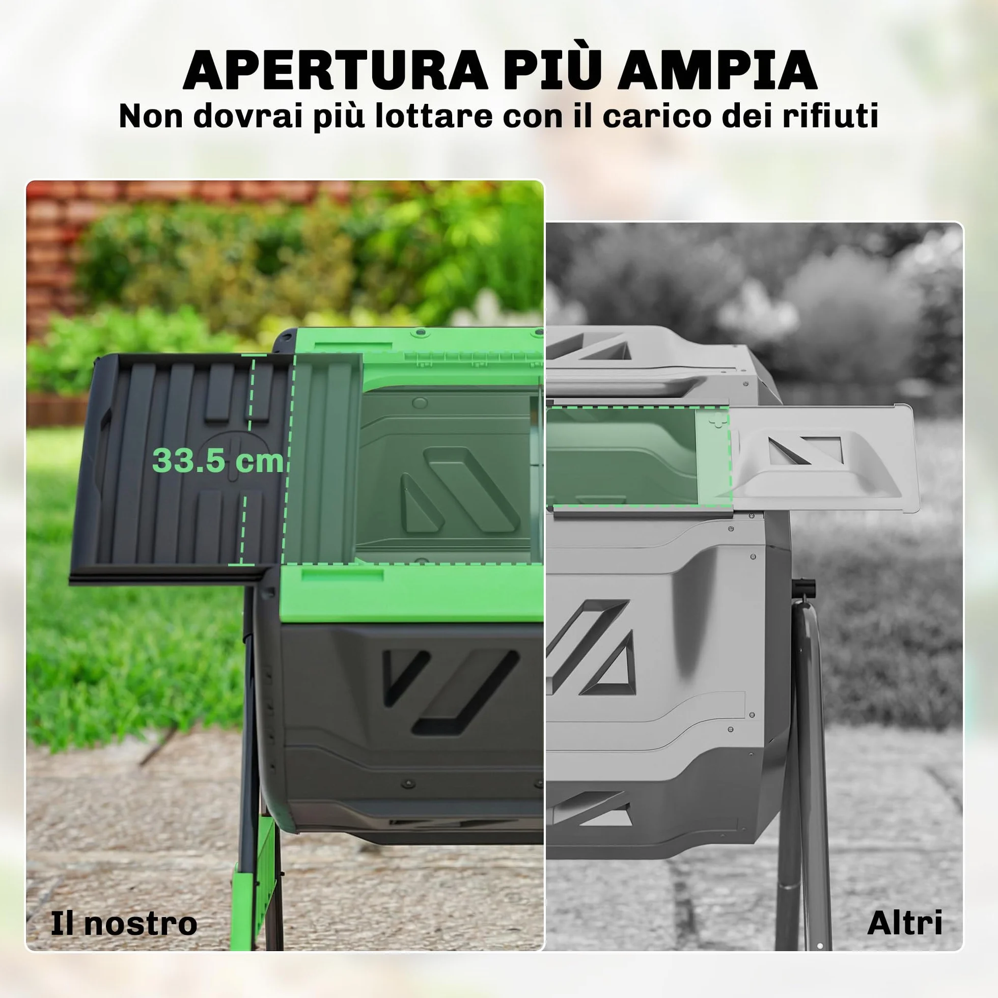Outsunny Compostiera da Giardino Rotante 200L a Doppia Camera, Girevole 360°, Prese d'Aria, PP Senza BPA