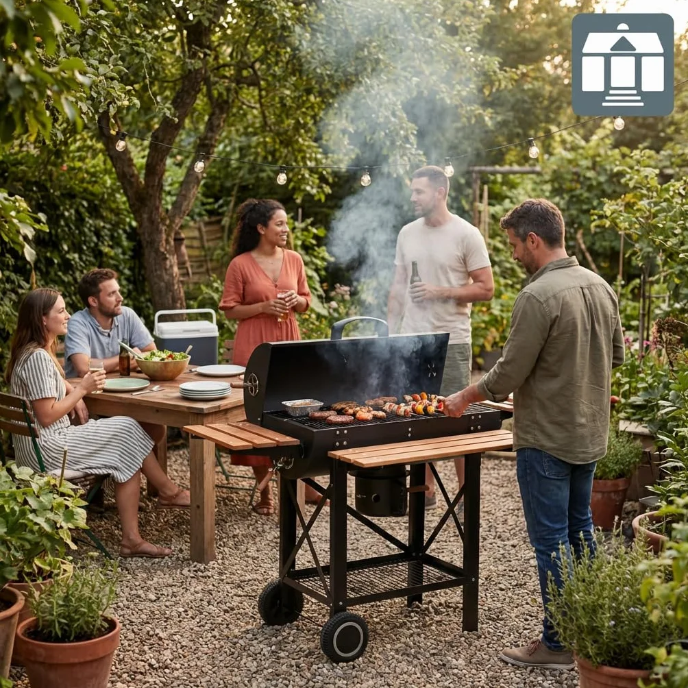 Tarrington House Barbecue a Carbone Louisiana, Acciaio/Legno, Raccoglicenere, Sistema di Ventilazione, Tavolini Laterali, Nero
