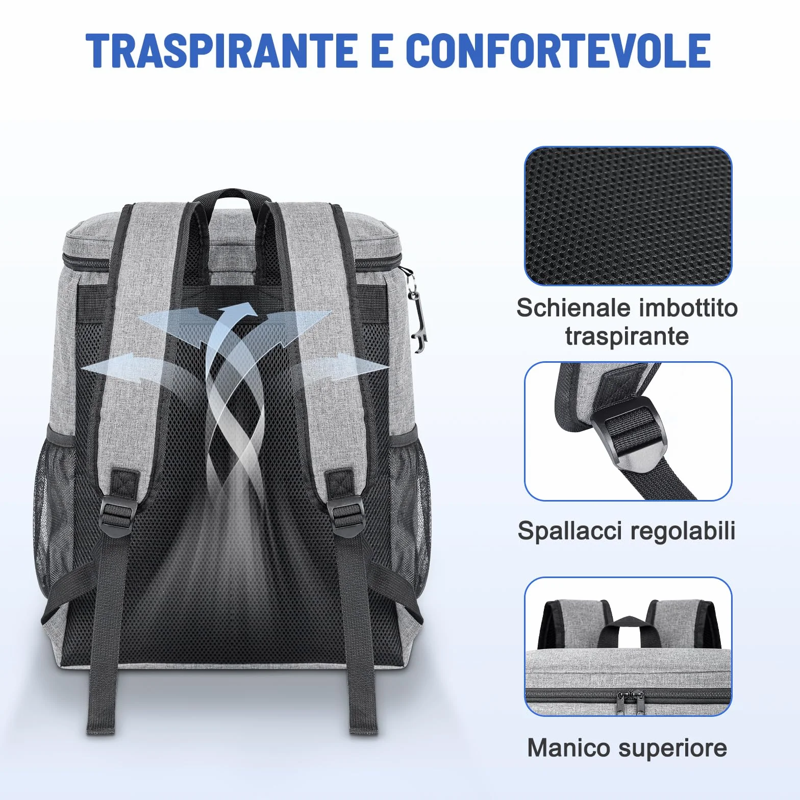 Zaino Termico Isoterma Impermeabile 33L Borsa Frigo Porta Pranzo per Spiaggia Grigio