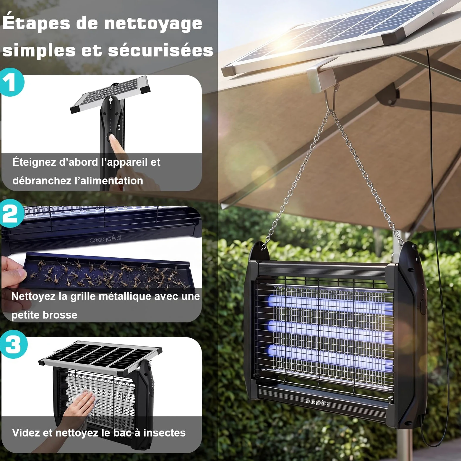 Lampada Antizanzare Elettrica Solare,Zanzariera Elettrica da Esterno 4000V, Ricarica Solare e USB,UV 10W, IPX5 Anti Mosche Elettrico Impermeabile, Ideale per Patio, Giardino e Campeggio