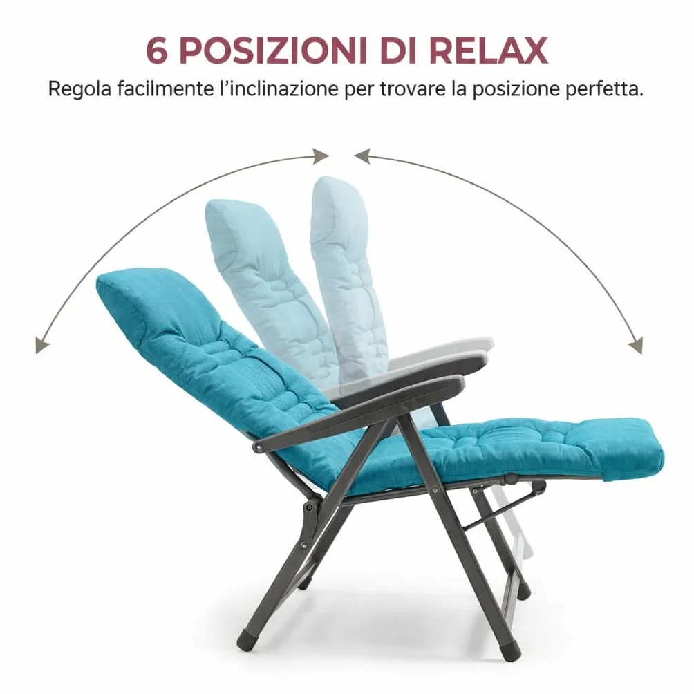 MA MAISON Sedia Reclinabile Imbottita 122X60X61 cm - 5 Posizioni, Braccioli Ergonomici, Struttura in Acciaio, per Interno, Esterno, Regolabile, Richiudibile, in Tessuto - Made in Italy PETROLIO