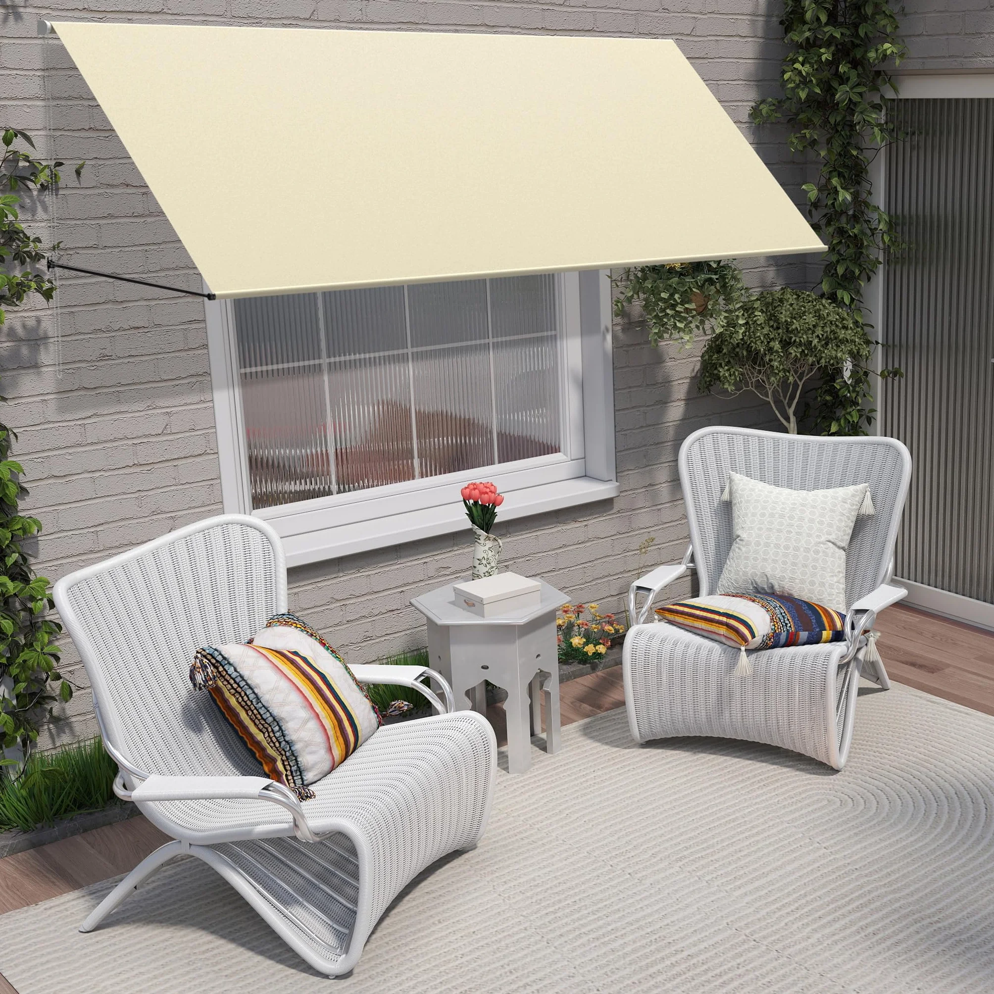 Tenda da sole parasole 200x143cm, tessuto poliestere 180g/m², bracci cadenti, telaio alluminio per balcone